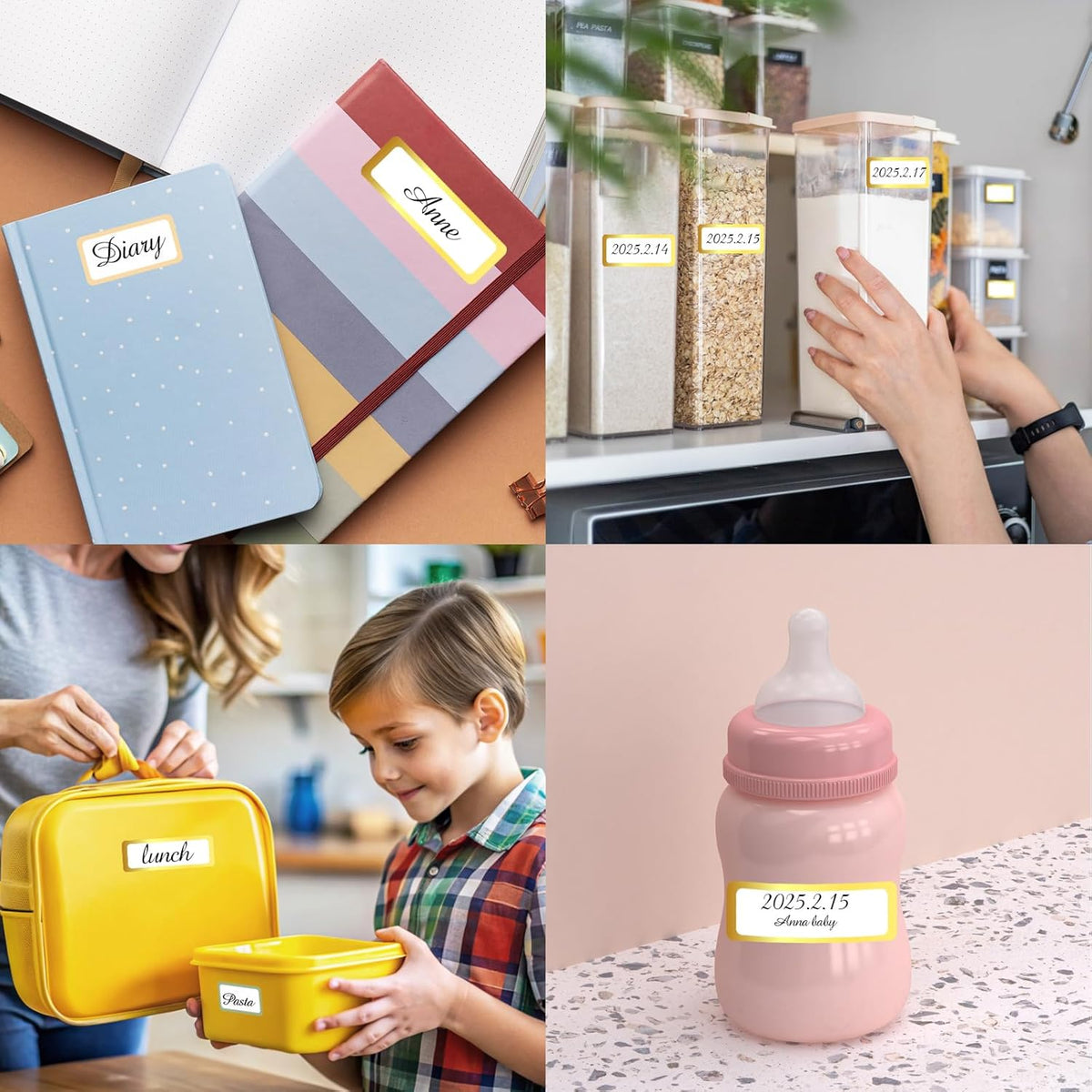 Gold Labels Stickers, Removable Blank Labels Gold Border, Self-Adhesive Rectangular Stickers