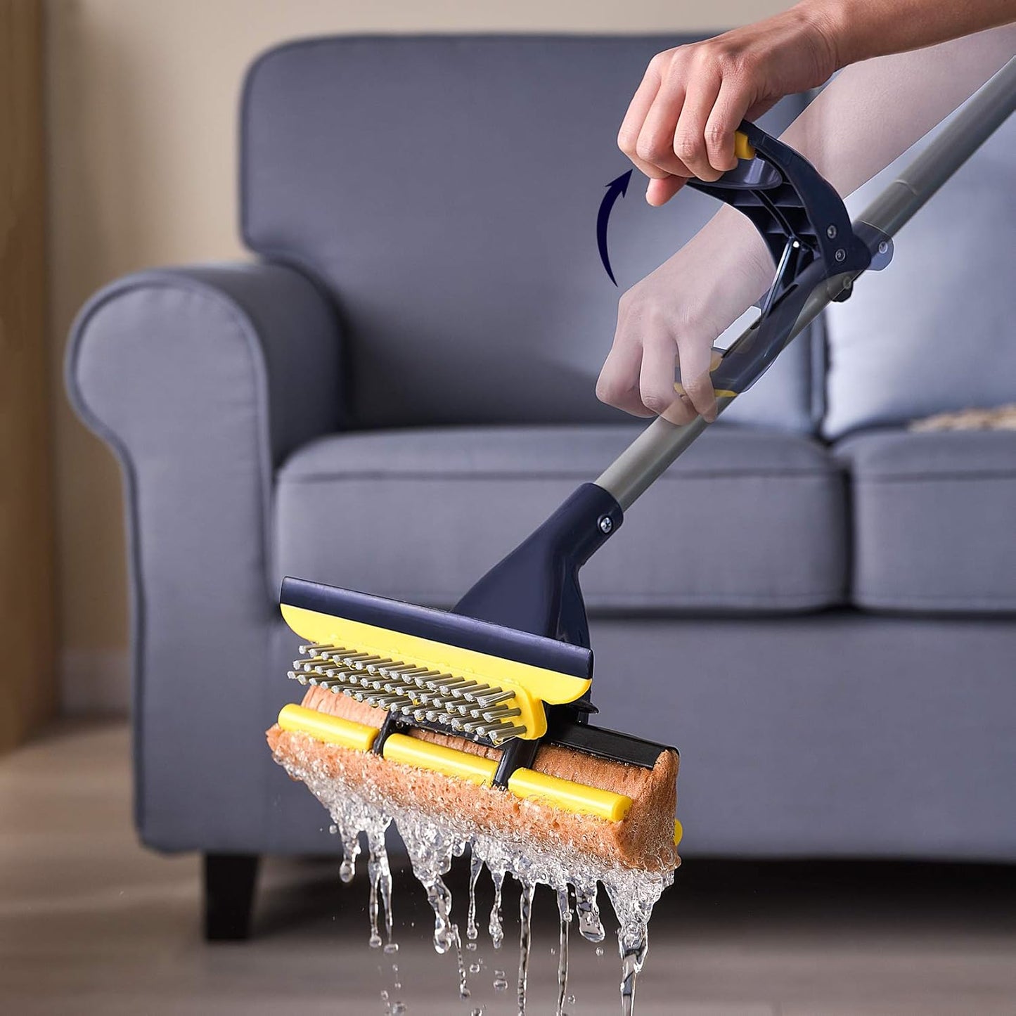 Yocada Sponge Mop Home Commercial Use Tile Floor Bathroom Garage Cleaning Total 3 Sponge Heads