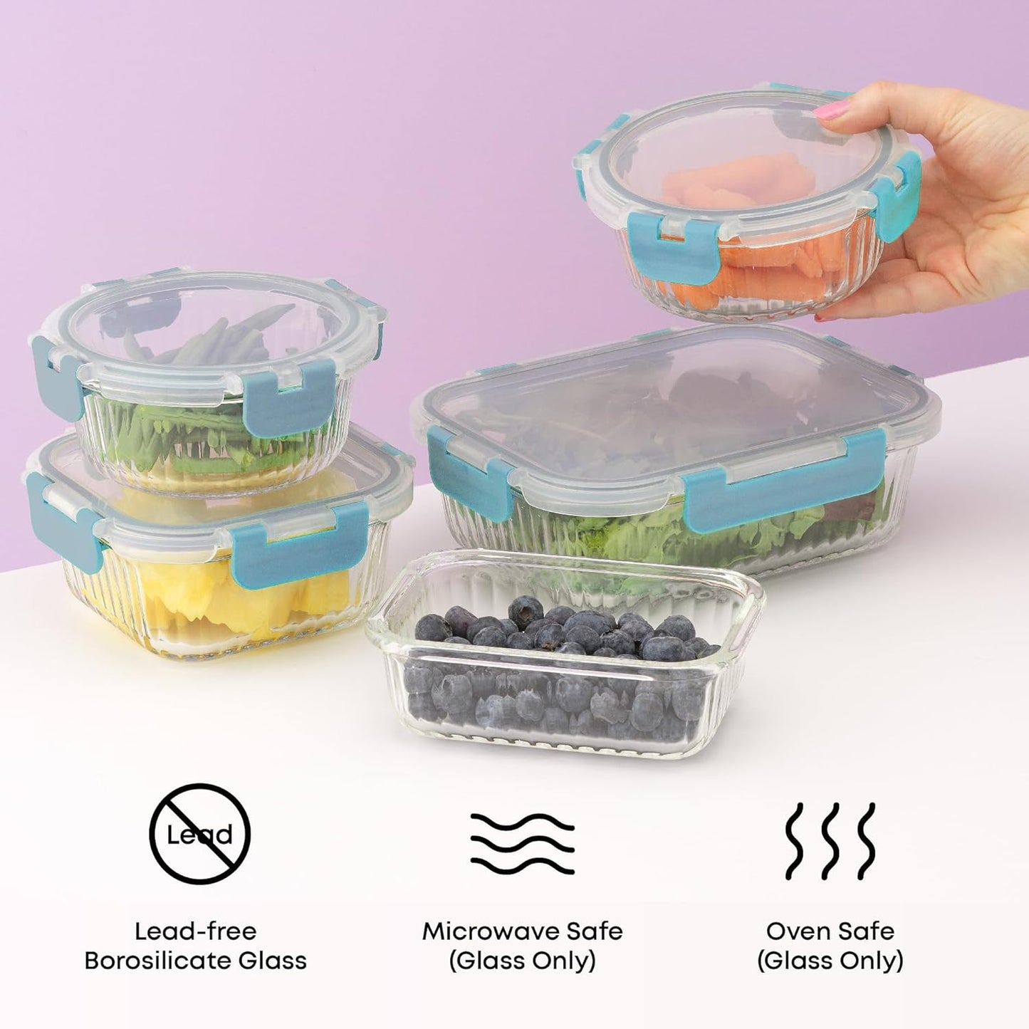 JoyJolt 24pc Borosilicate Glass Storage Containers with Lids | 12 Airtight/Freezer Safe Food