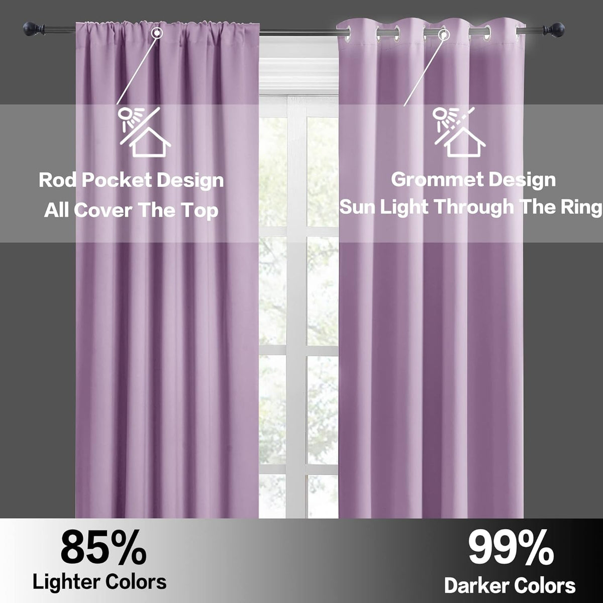 RYB HOME Bedroom Curtains Solid Blackout Panels Rod Pocket Thermal Insulated Window Drapes for
