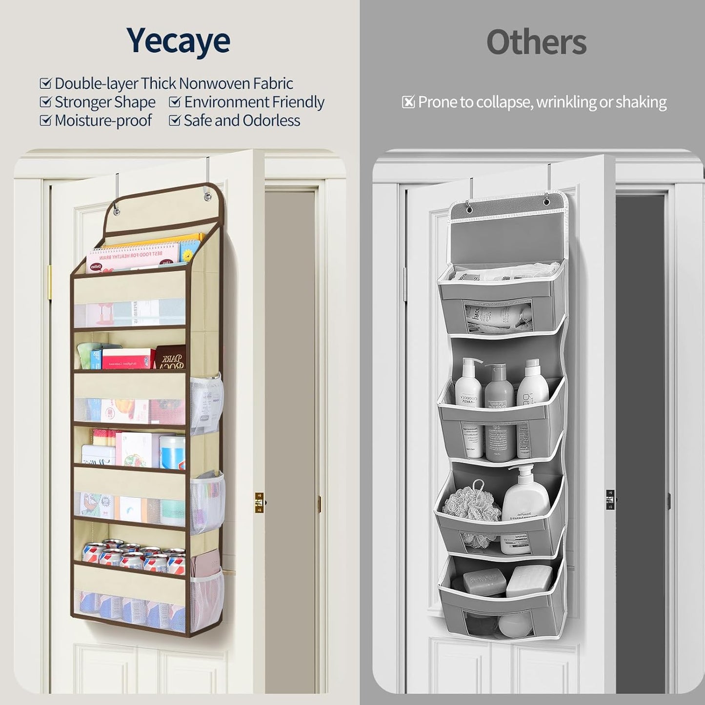 Yecaye Over The Door Organizer, Heavy Duty Hanging Organizers and Storage with 4 Large Capacity