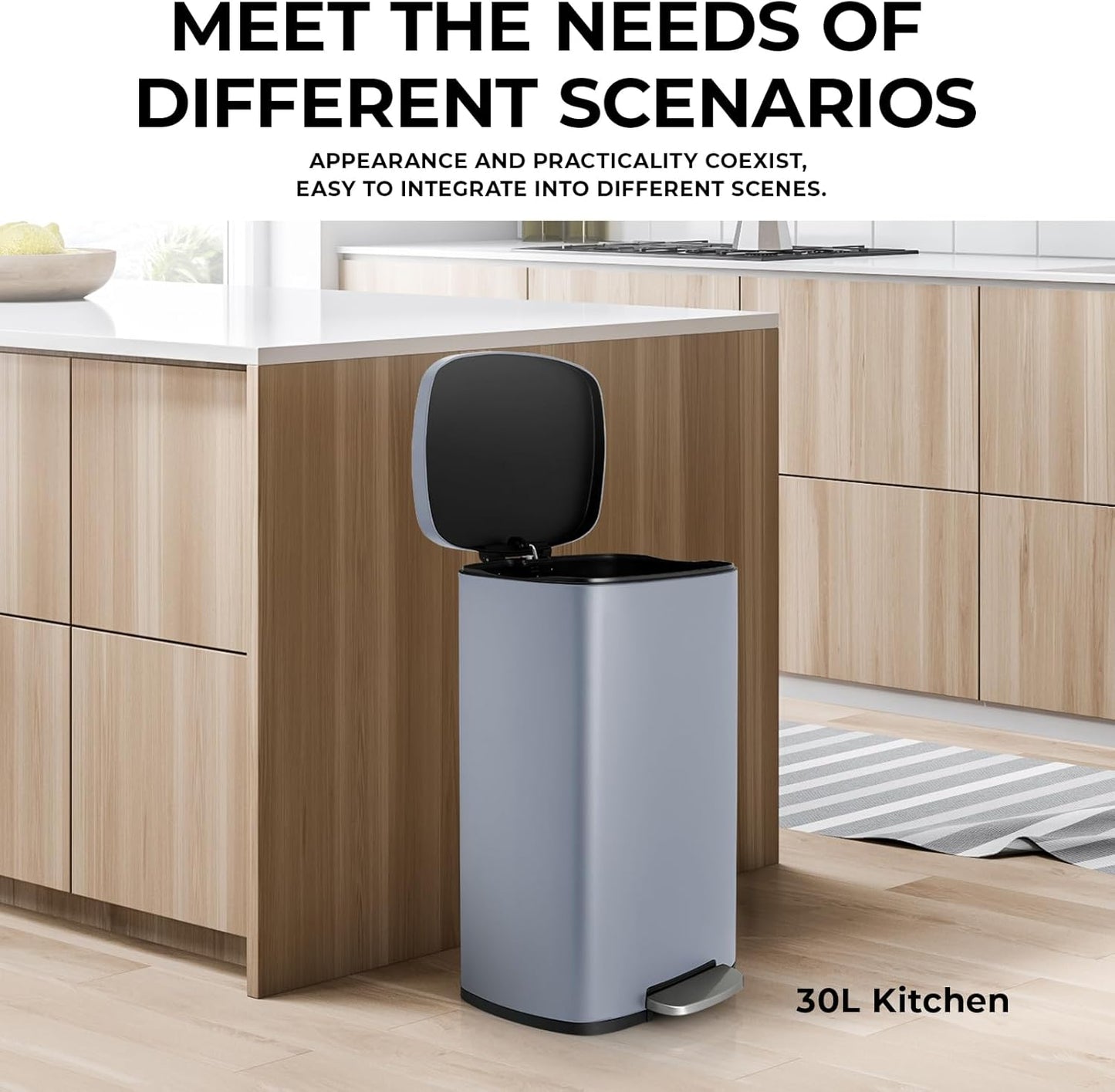 8 Gal Kitchen Trash Can, 30L Recycling or Garbage Bin, Brushed Stainless Steel Waste Basket