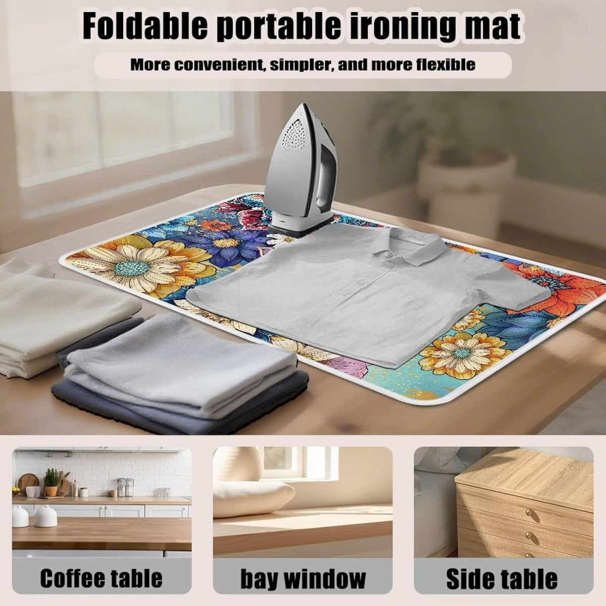 Ironing Mat Boho Flower Portable Ironing Pad Blanket for Table Top Heat Resistance Travel Small 32