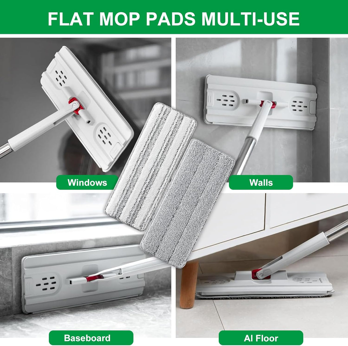 Flat Mop Pads, 3 Pack 13" X 4.9" Microfiber Mop Pad/Refill/Head, Mop Pads Washable Microfiber