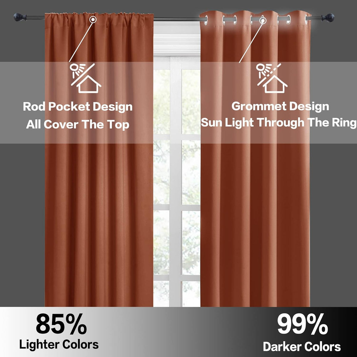 RYB HOME Orange Window Curtains 108 inches Length, Energy Efficient Rod Pocket Drapes Privacy
