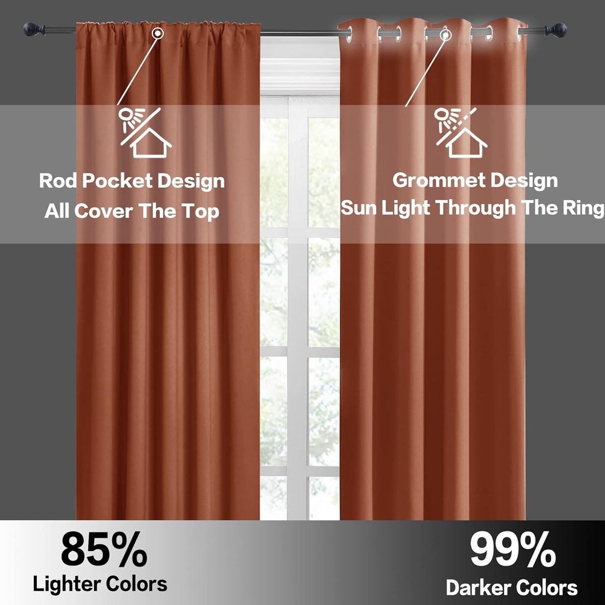 RYB HOME Orange Window Curtains 84 inches Length, Energy Efficient Rod Pocket Drapes Privacy Covers