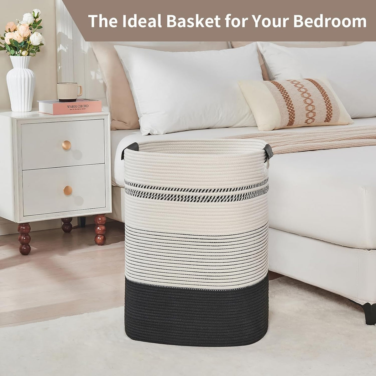 Laundry Basket with Handles - Blanket Basket & Hampers for Bedroom Aesthetic, Laundry Hamper &