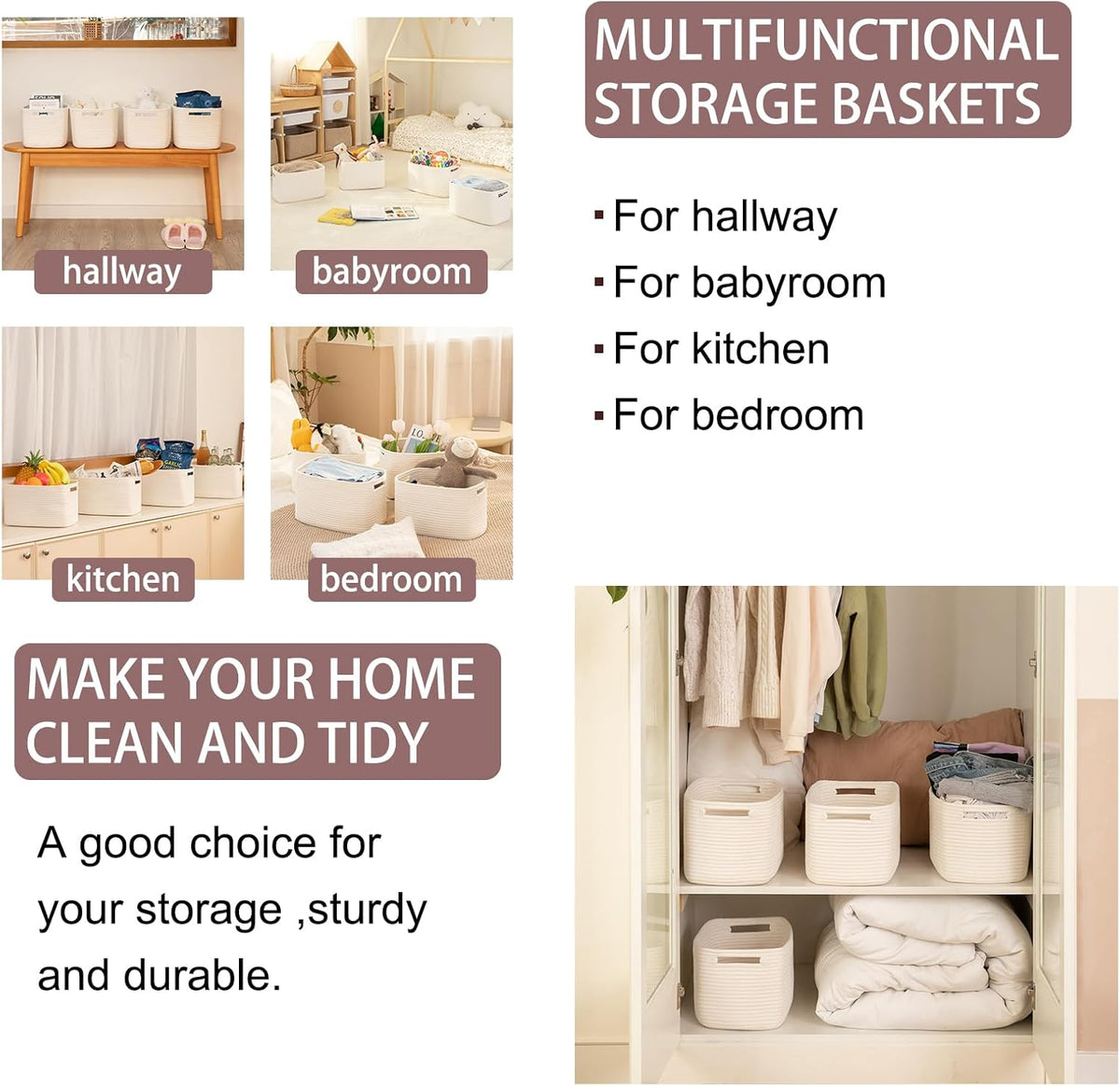 OIAHOMY 4 Pack Storage Baskets for Organizing, Cube Storage Bins for Shelves, Rectangle Storage