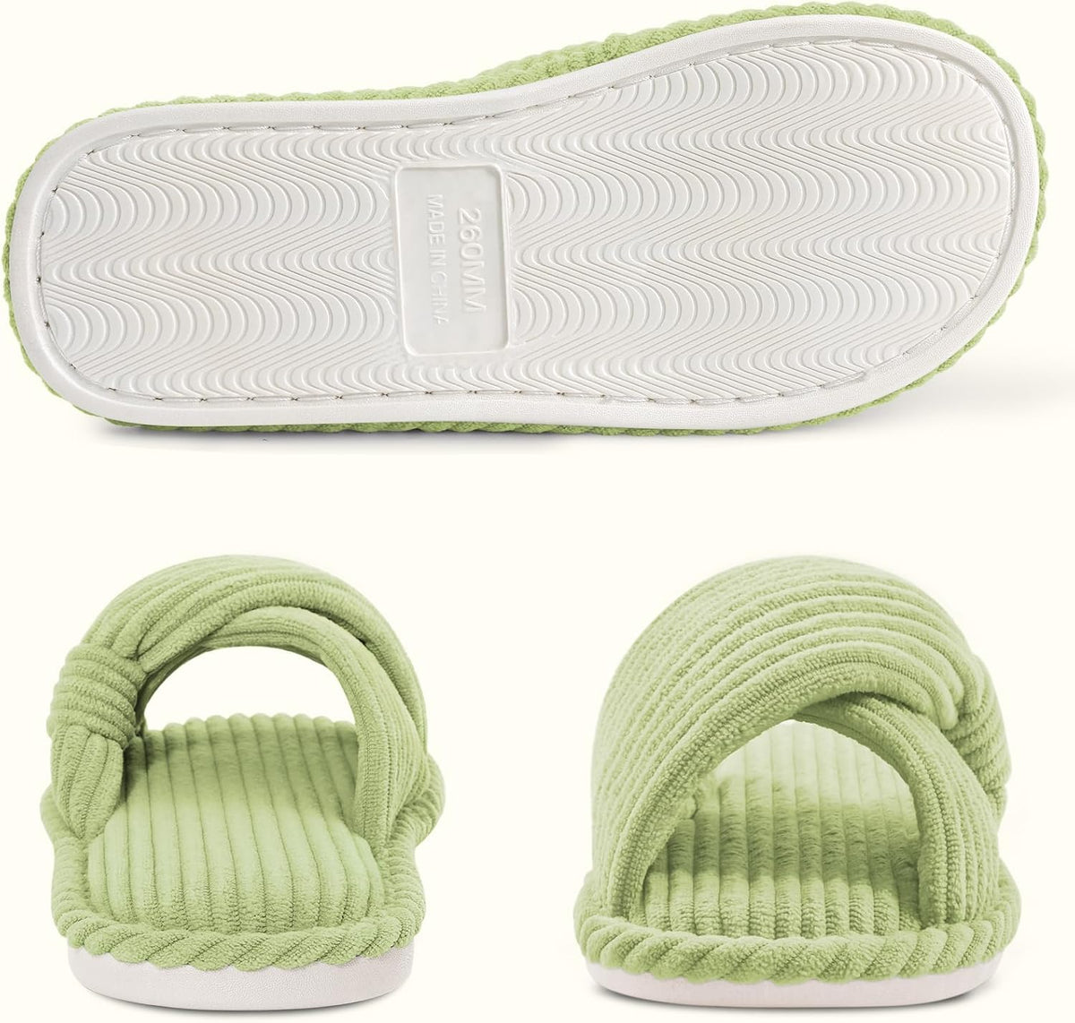 Evshine Summer House Slippers for Women Corduroy Cross Bow Indoor Slippers Open Toe Slip On Bedroom