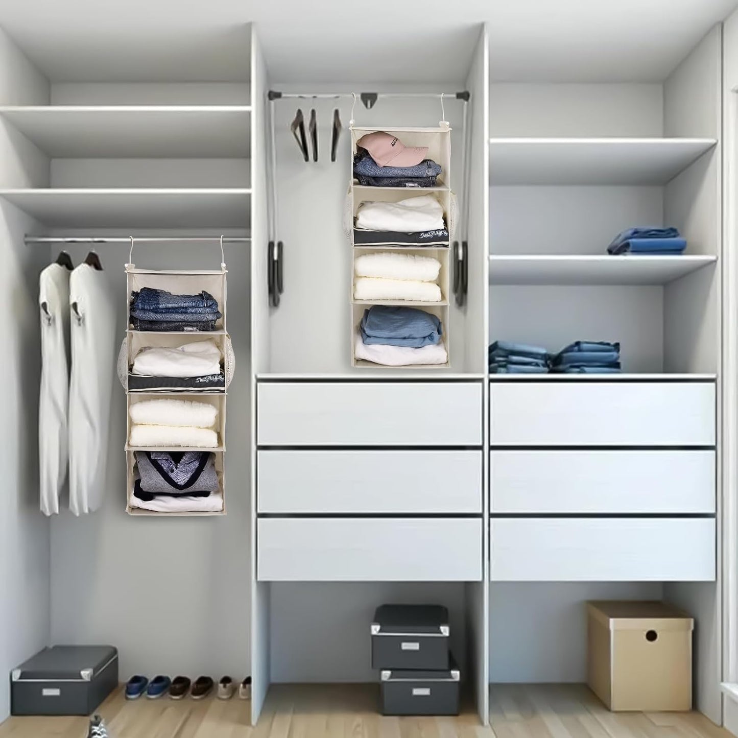 MAX Houser 4 Tier Shelf Hanging Closet Organizer, Space Saver,Closet Hanging Shelf with 2 Sturdy