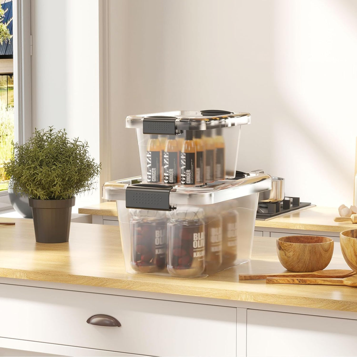 Nazhura Plastic Storage Bin, Stackable and Nestable Storage Boxes with White Lids and Secure