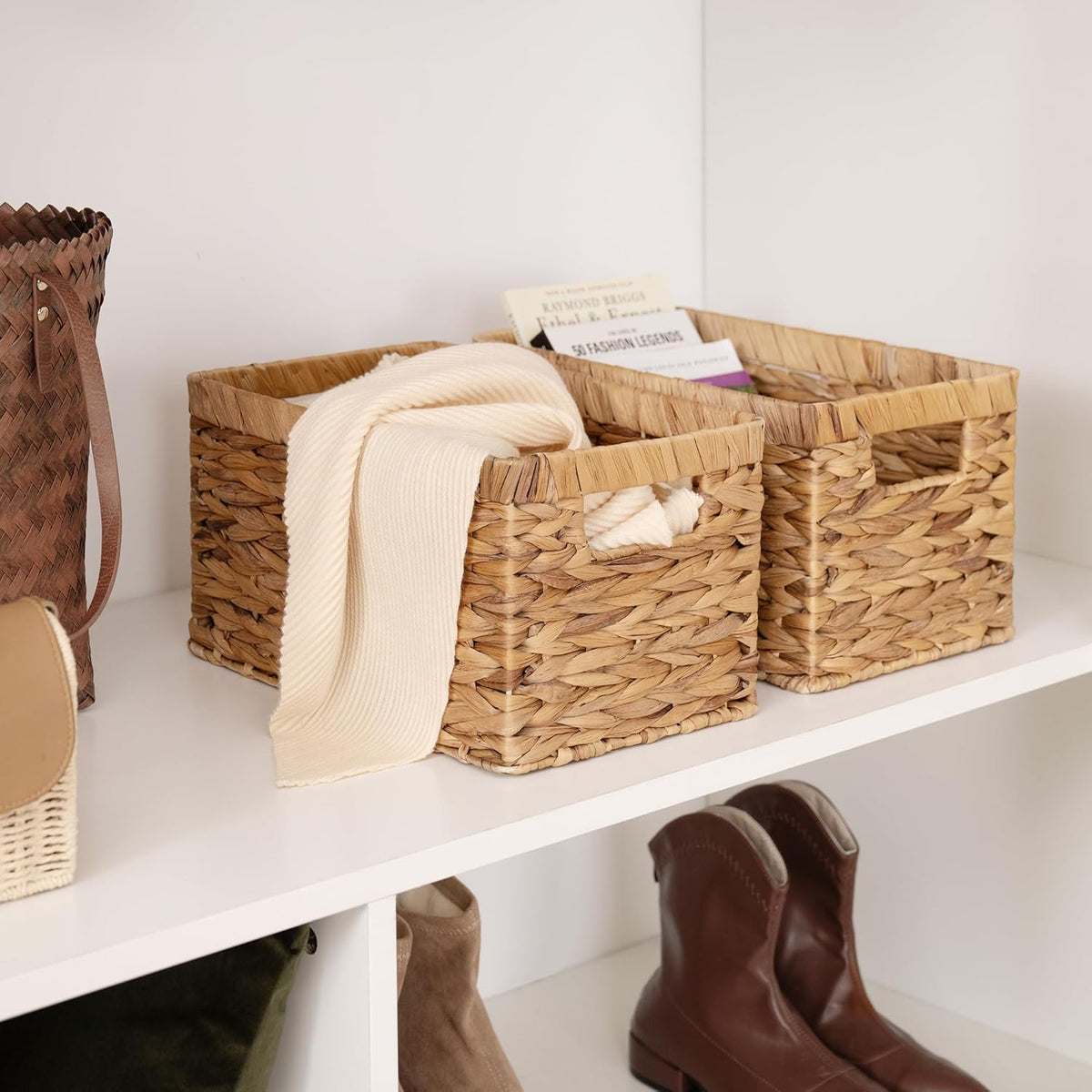 StorageWorks Wicker Basket, Baskets for Organizing, Storage Basket with Built-in Handles, Water