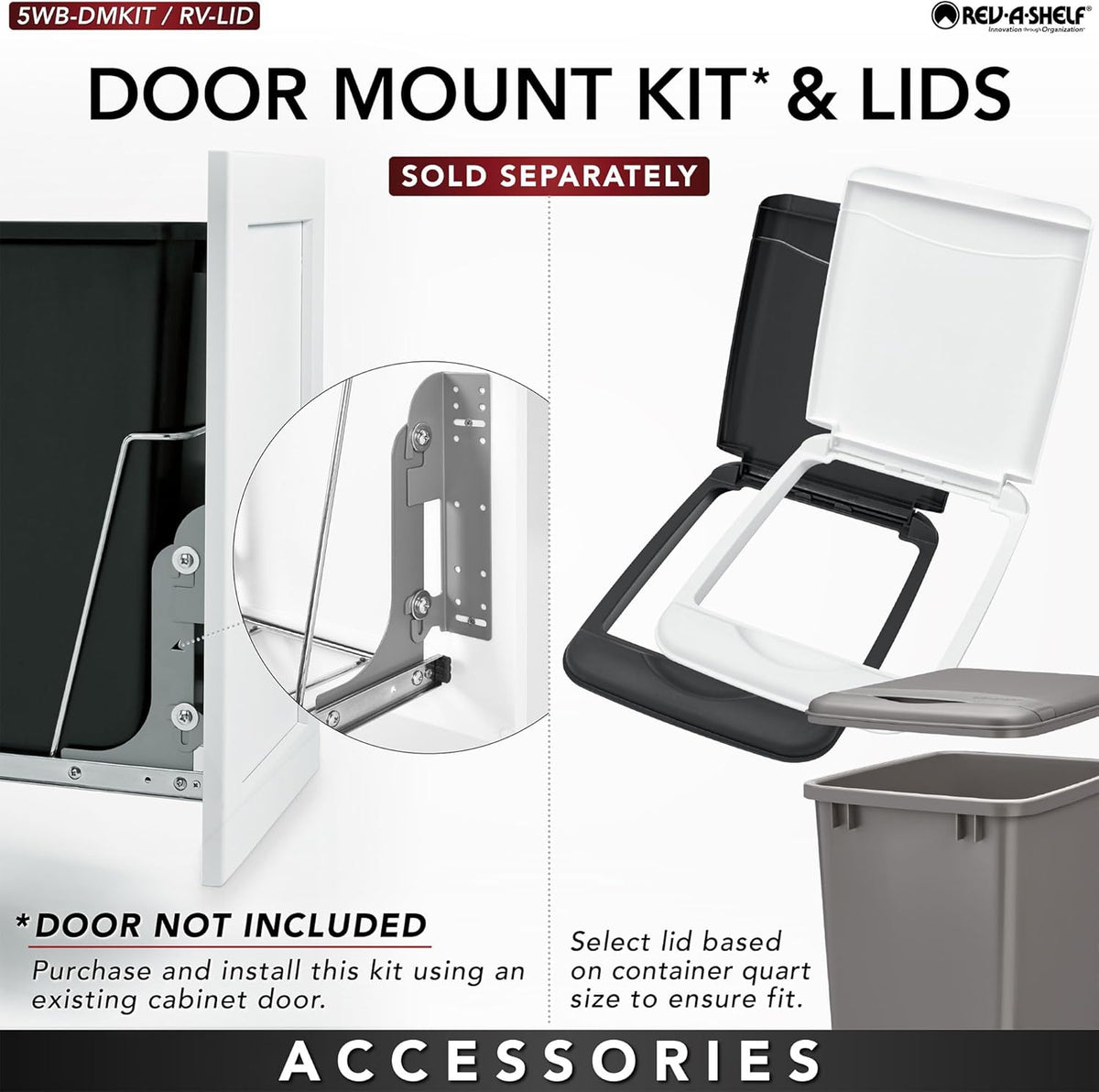 Rev-A-Shelf Pullout Trash Can for Kitchen Cabinets 35 Qt Garbage Waste Recycling Bin with Full