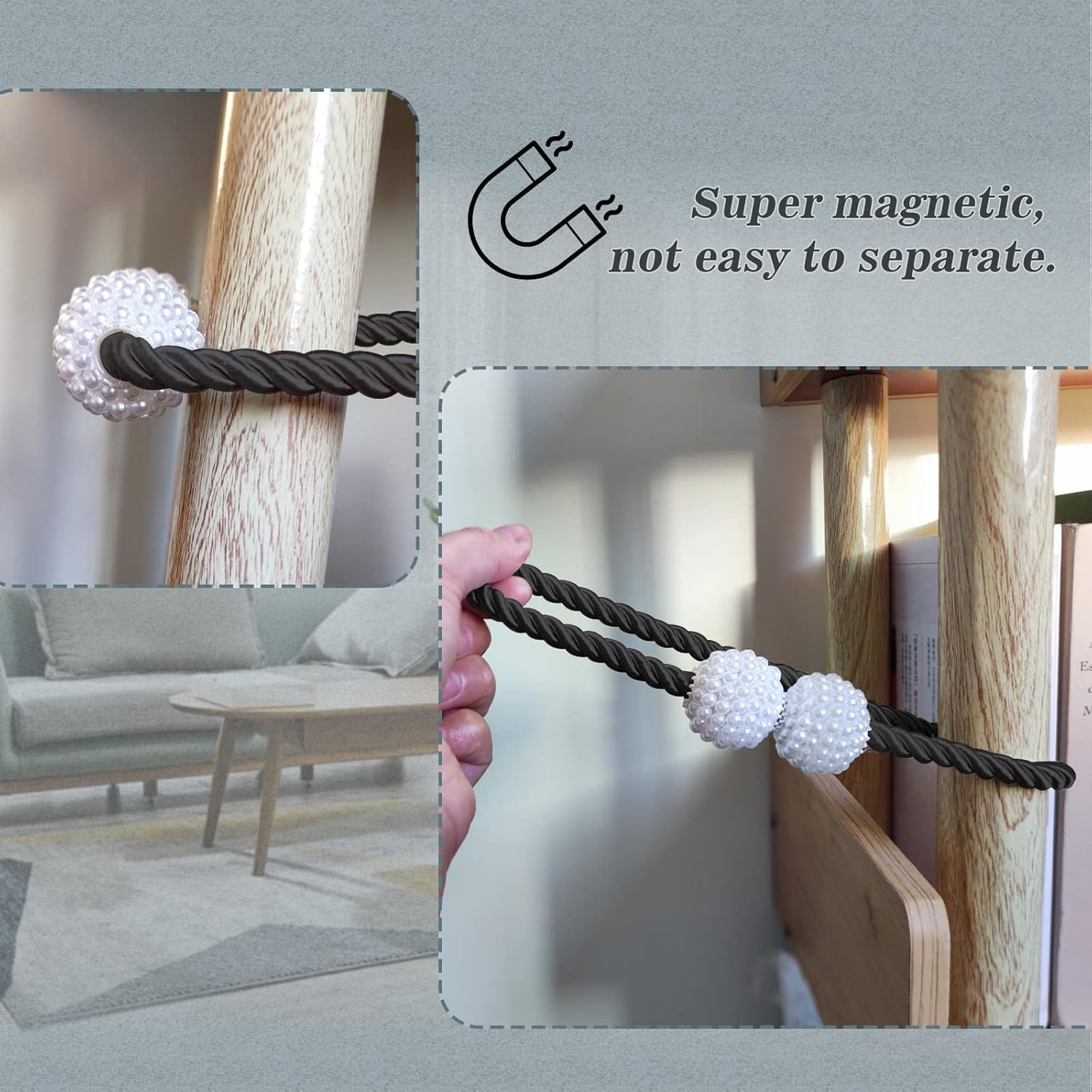 Hion Magnetic Curtain Tiebacks Gray Blue 2pcs, Curtain Tiebacks Buckles Holdbacks Holders Hooks