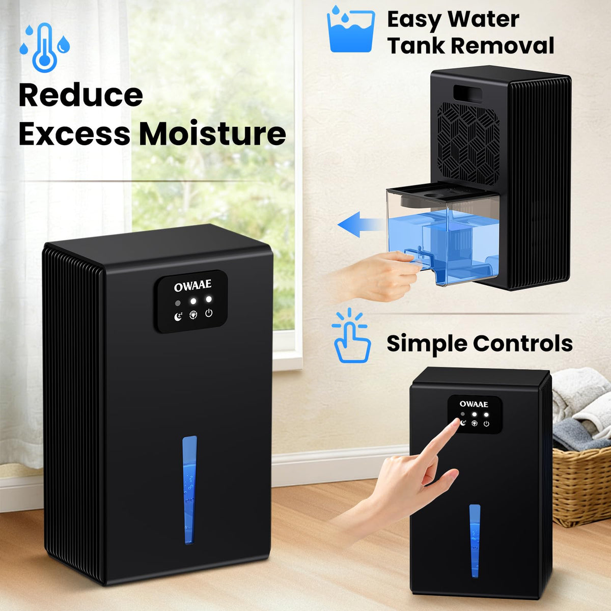 OWAAE Dehumidifier for Home with Auto Shutoff Sleep Mode, 1000 Sq Ft