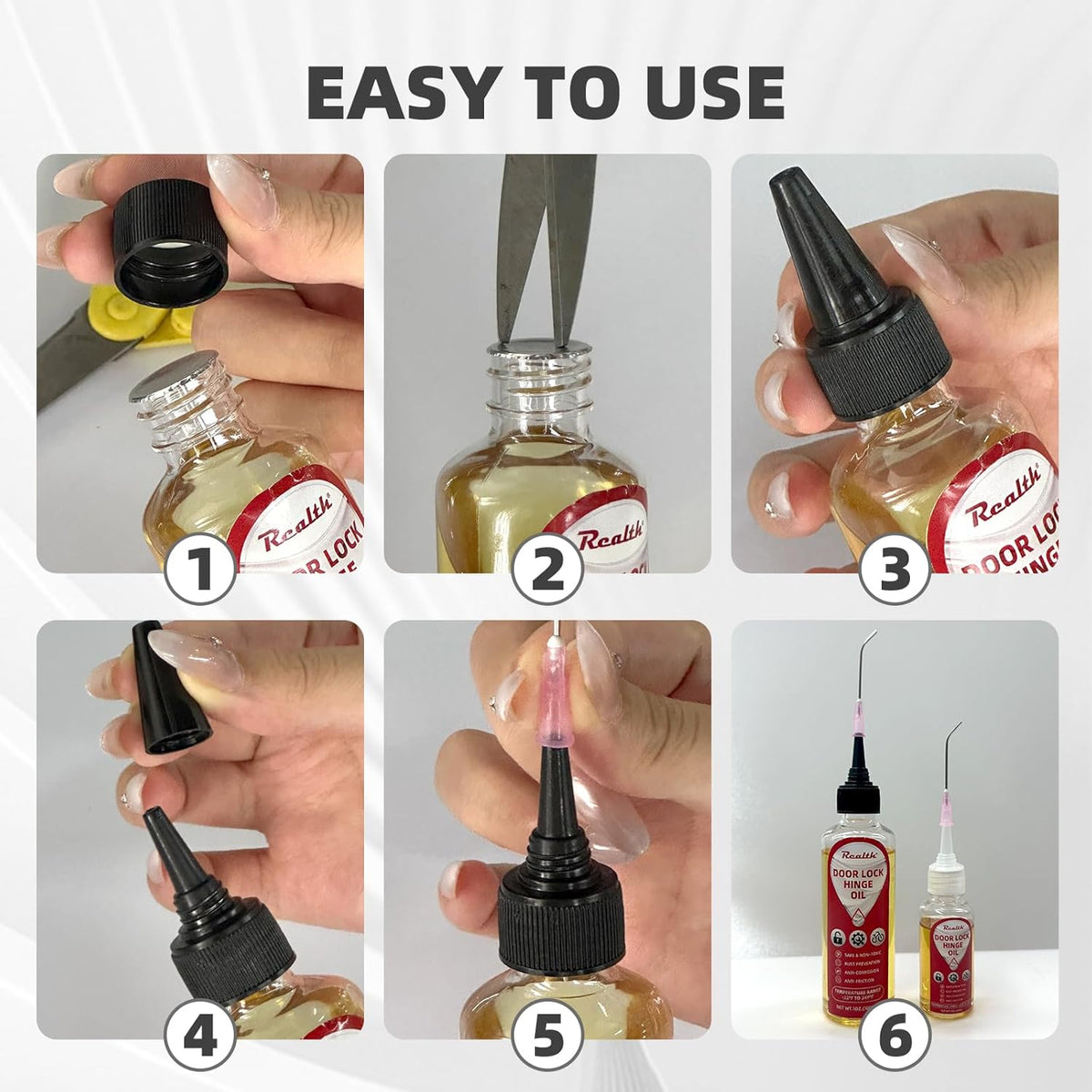 Realth Squeaky Door Hinges Lubricant -Garage Door Lube for Metal Parts, Locks, Chains, Keyholes