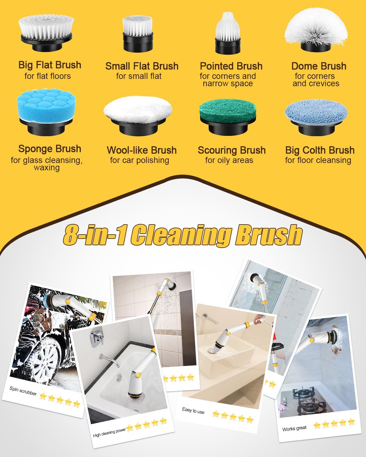 Qimedo Electric Spin Scrubber with Two Batteries Q2 Pro,1500 RPM High Power Electric Scrubber for