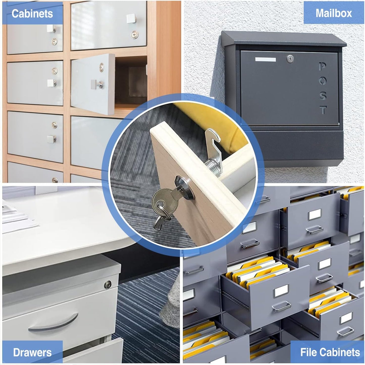 Cabinet Lock with Keys, 1-1/2" Long Cam Locks keyed Alike, Cam Lock Set for Cabinets Thick Drawers