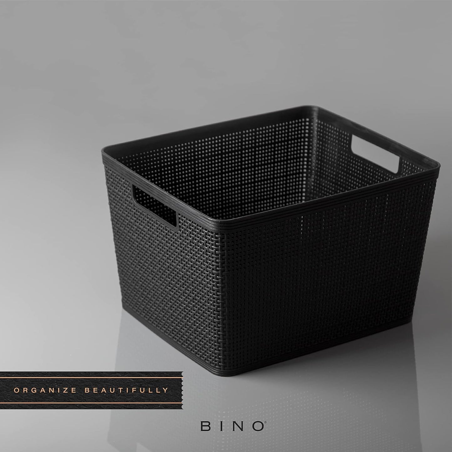 BINO | Woven Plastic Basket | Large (Black), 3-Pack | THE JUTE COLLECTION | Home Organization