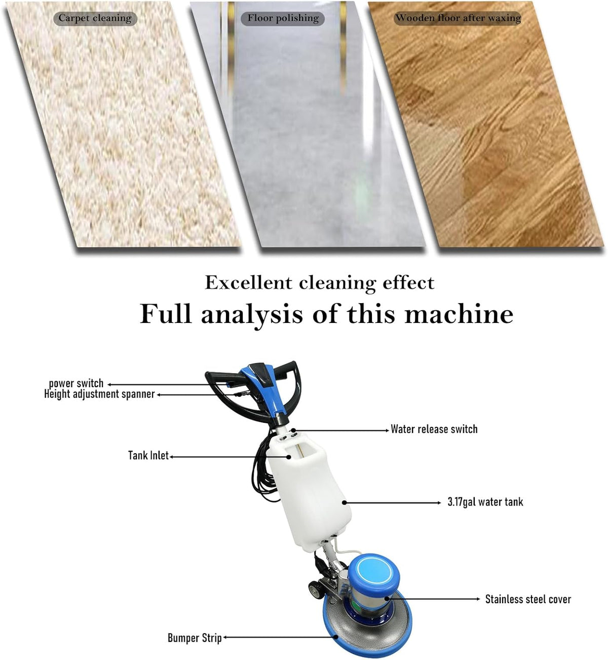 110V Floor Polisher Commercial Floor Scrubber Machine, Carpet Buffer Scrubber with 3.1gal Water