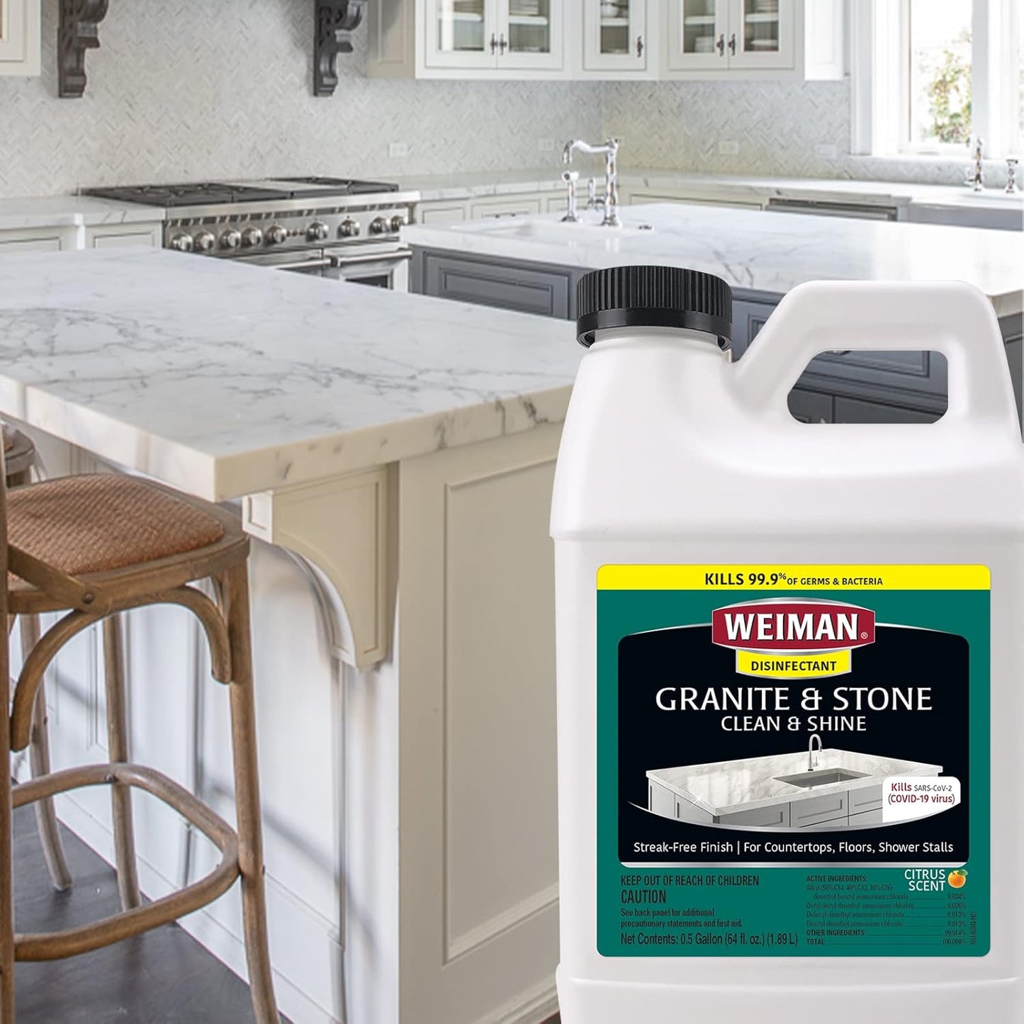 Weiman Disinfecting Granite Daily Clean & Shine Refill, 64 Oz - Safely Clean Disinfect and Shine