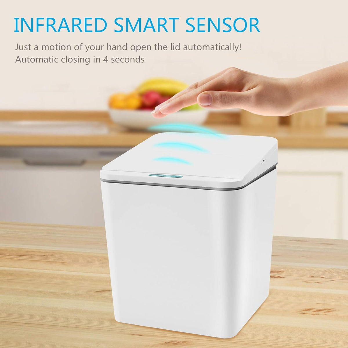 Automatic Small Countertop Trash Can with Lid, 1.5 Gal/6L Toucheless Mini Waste Bin for Office