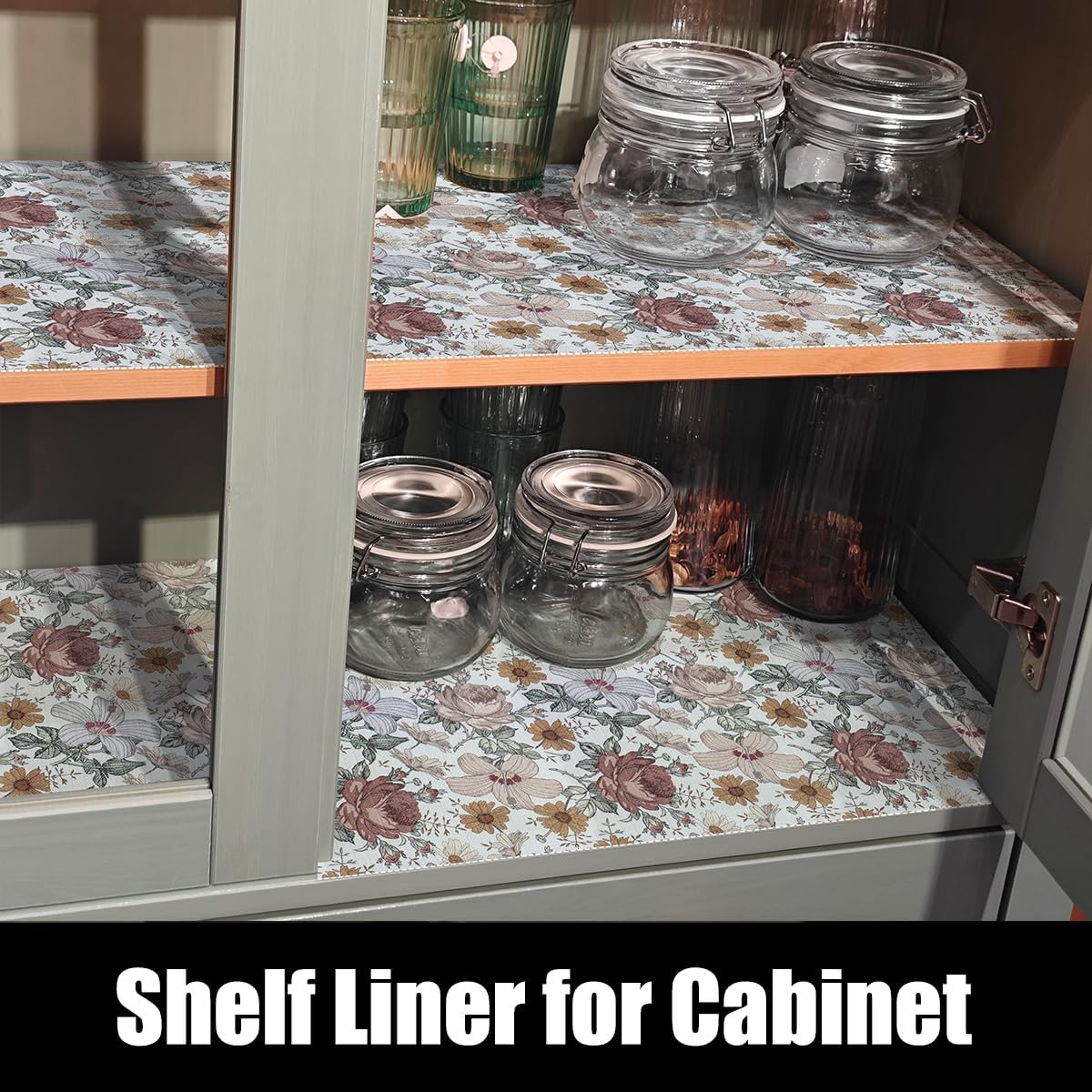 Floral Drawer Shelf Liners, Non Adhesive and Strong Non-Slip Cabinet Drawer Shelf Liners for