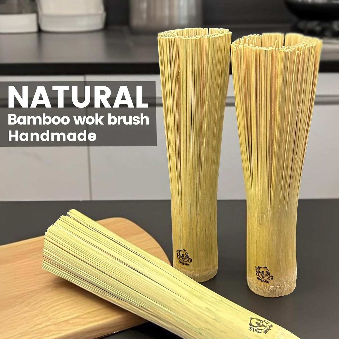Handmade Bamboo Wok Brushes 2 Pack – 100% Natural, No Metal, Eco-Friendly Scrubbers for Carbon