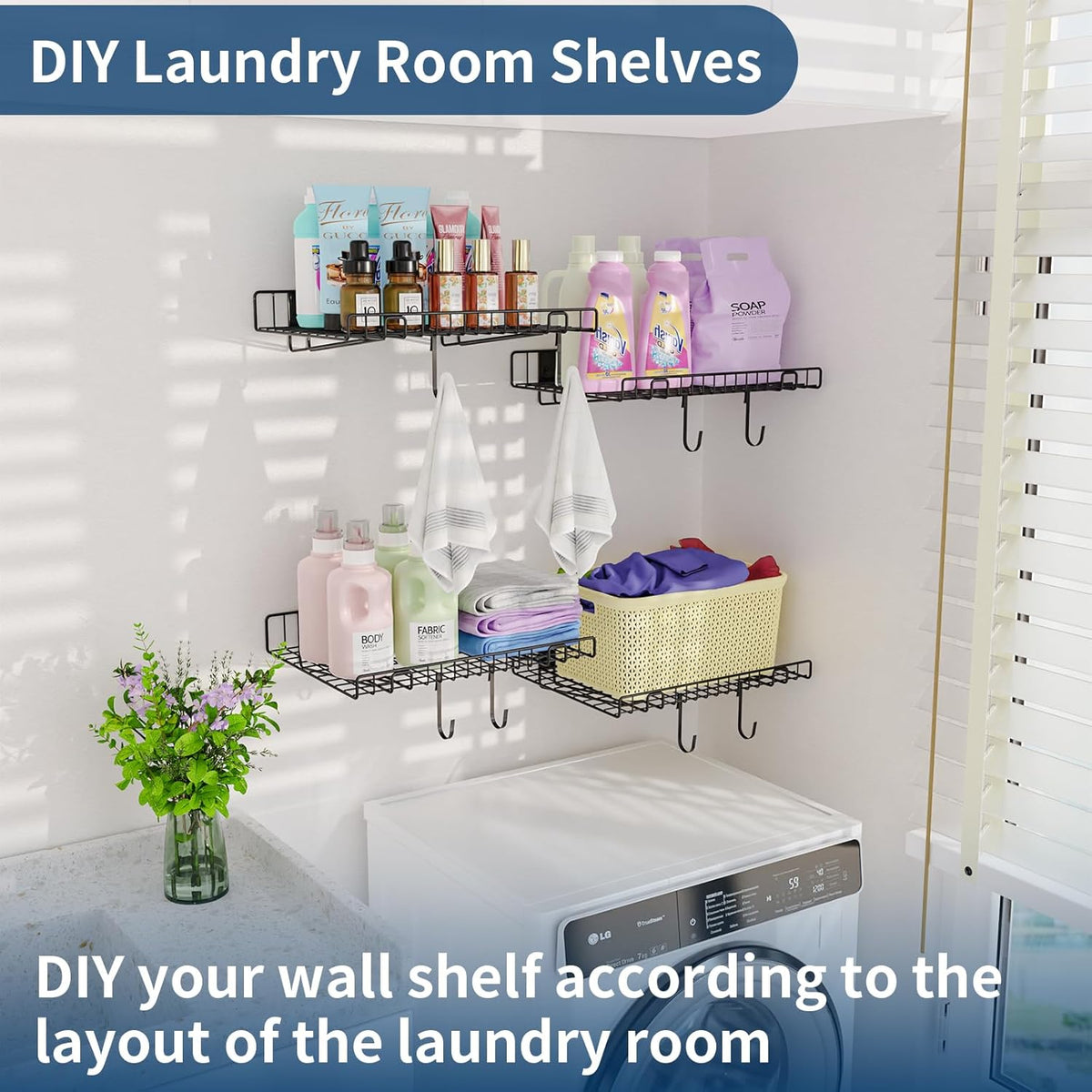 4 Pack Garage Wall Shelf, Wall Mounted Storage Shelves, Heavy Duty Metal Shelves for Room Wall