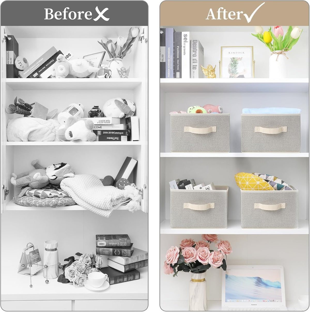 Storage Baskets, 11-Inch Woven Fabric Bins, Storage Cubes with Reinforced Handles, Organizer Bins