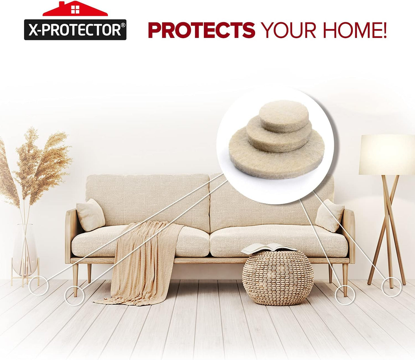 Best Felt Furniture Pads X-PROTECTOR - 48 Premium Chair Felt Pads Floor Protector for Furniture
