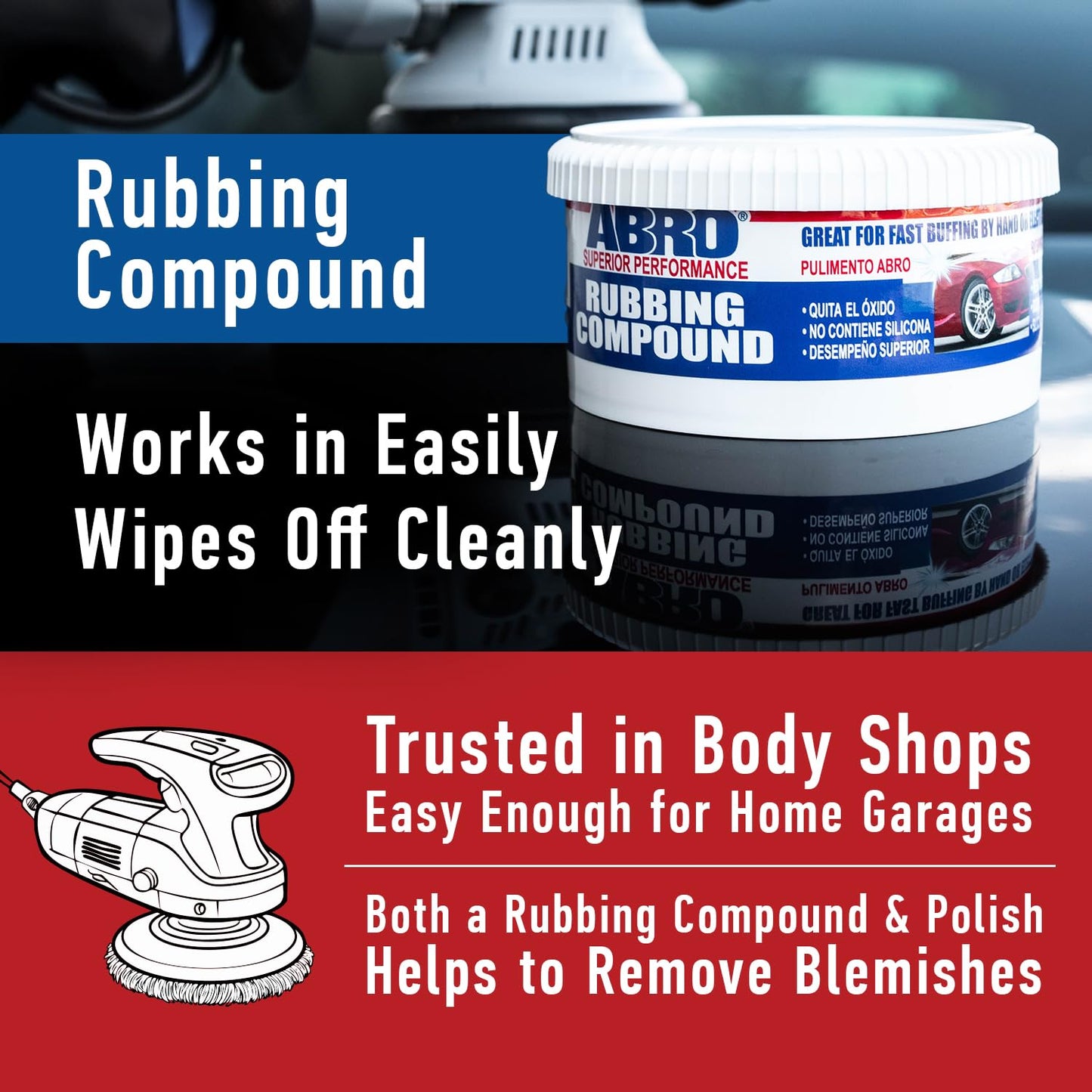 ABRO Superior Performance Automotive Rubbing Compound for Oxidized Finishes, Buff, Shine, Smooth, &