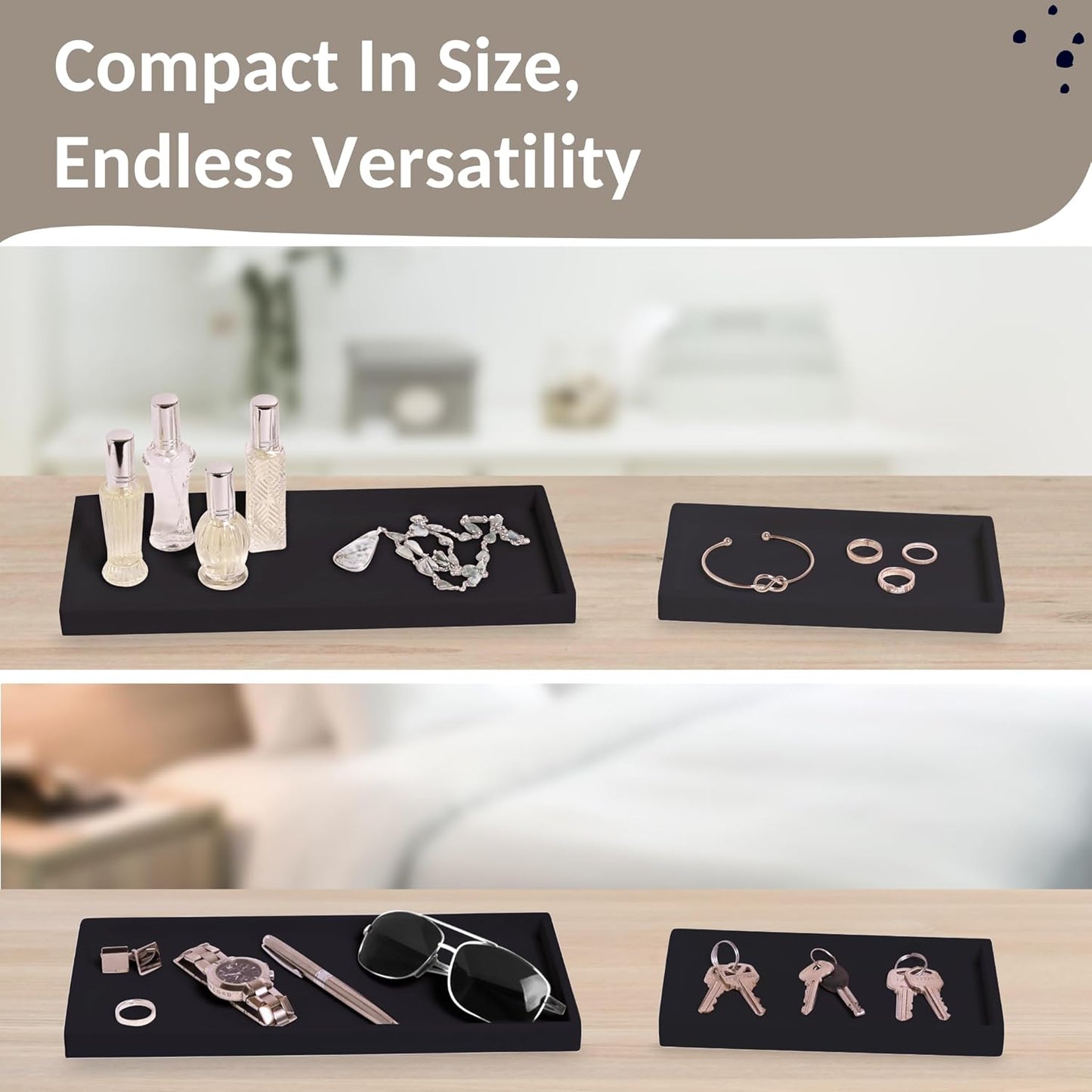 Countertop and Vanity Tray - 2 PC (11” and 7”) Shatterproof Silicone Kitchen and Bathroom Trays for