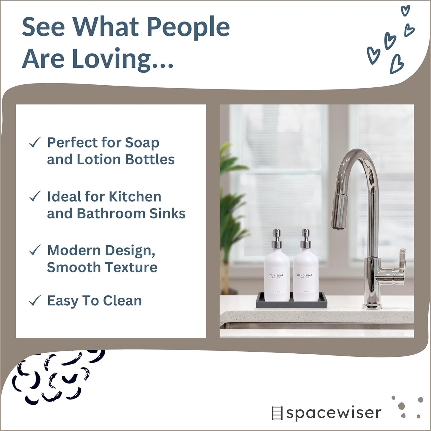 Countertop and Vanity Tray - Small 7.7" Silicone Tray for Soap Dispenser Bottles, Bathroom Trays