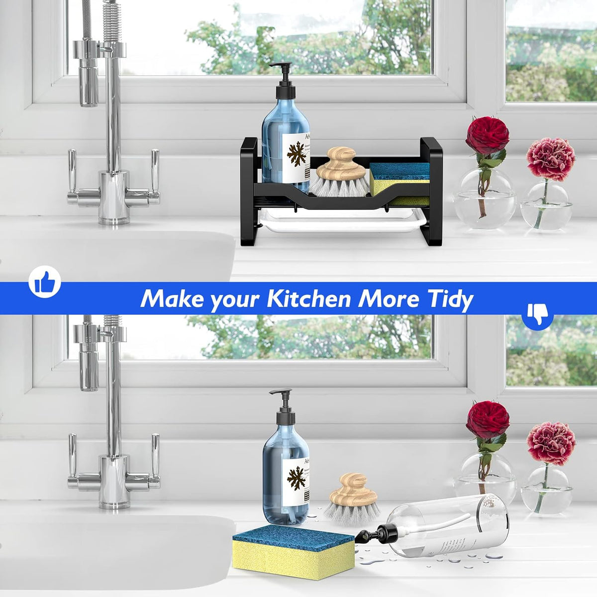 Sink Caddy Sponge Holder,Sponge Holder for Kitchen Sink,Kitchen Sink Organizer for Soap Brush