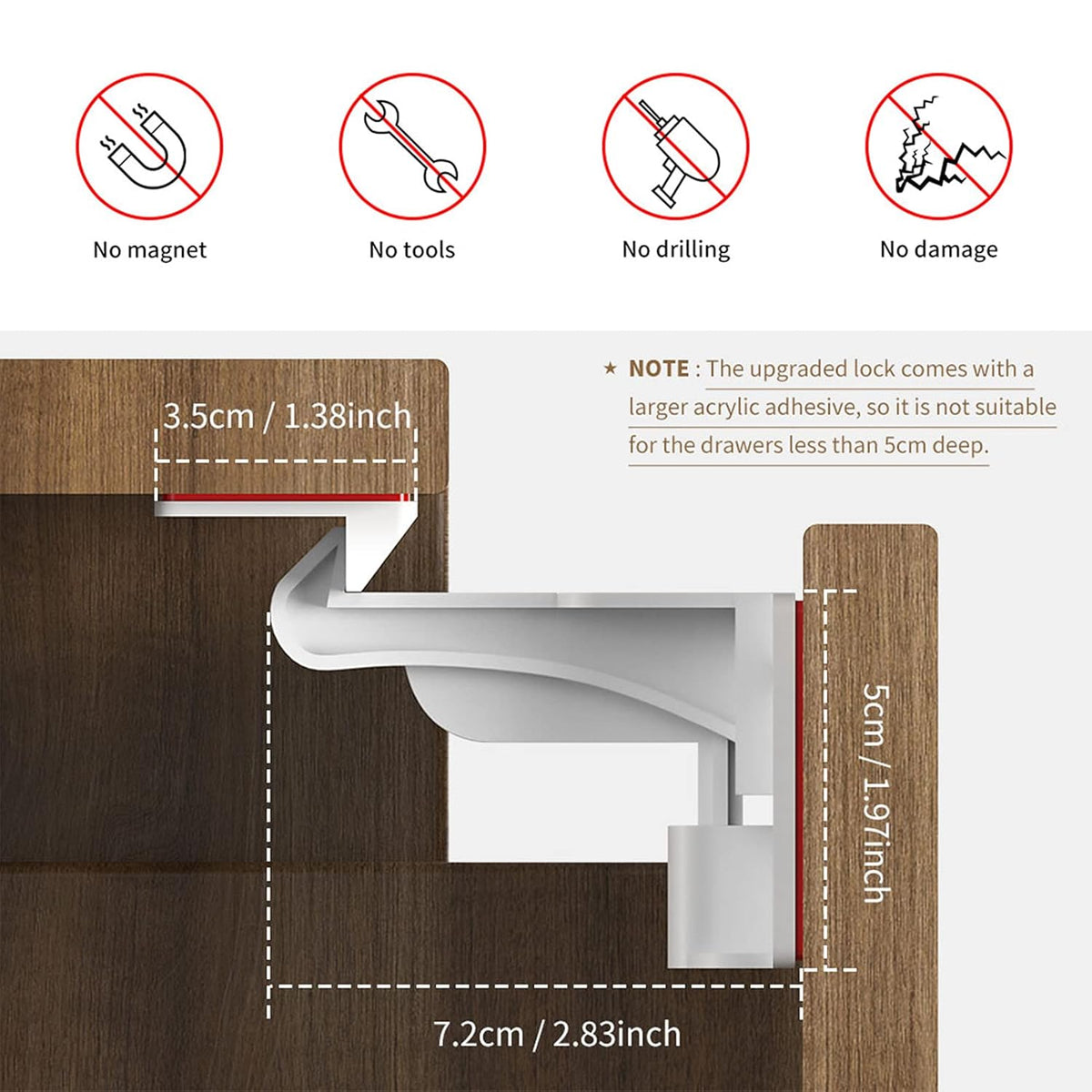 Cupboard Locks for Children - Child Safety Locks, Baby Proofing Drawer Kit Latches - No Drilling