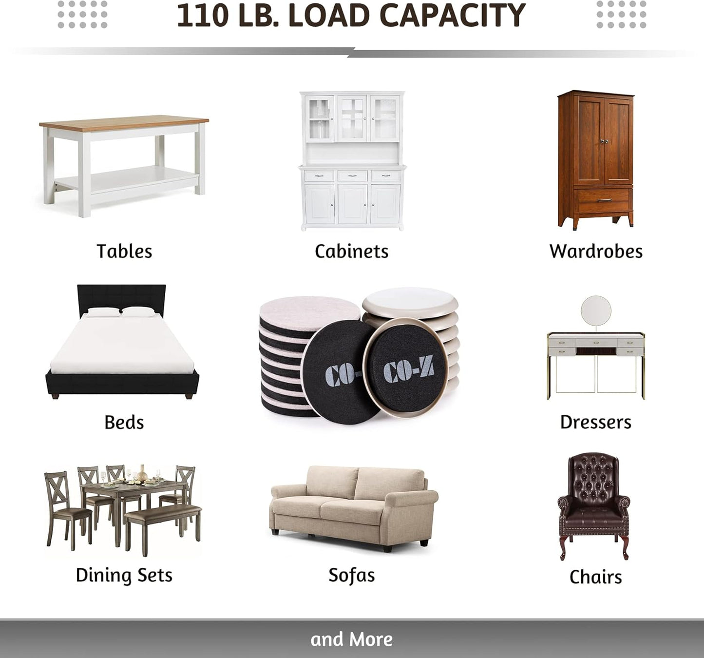 CO-Z Felt Furniture Sliders - 16 Pack with 8 Plastic & 8 Felt Sliders, 3 1/2" Reusable Furniture