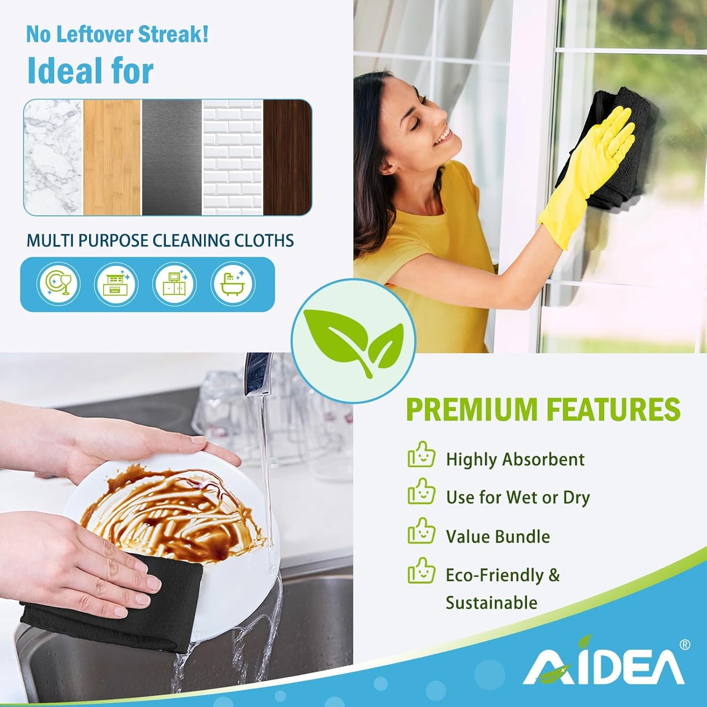 AIDEA Microfiber Cleaning Cloth Black 50PK, Microfiber Towels for Cars, Premium Car Cloths, Dusting