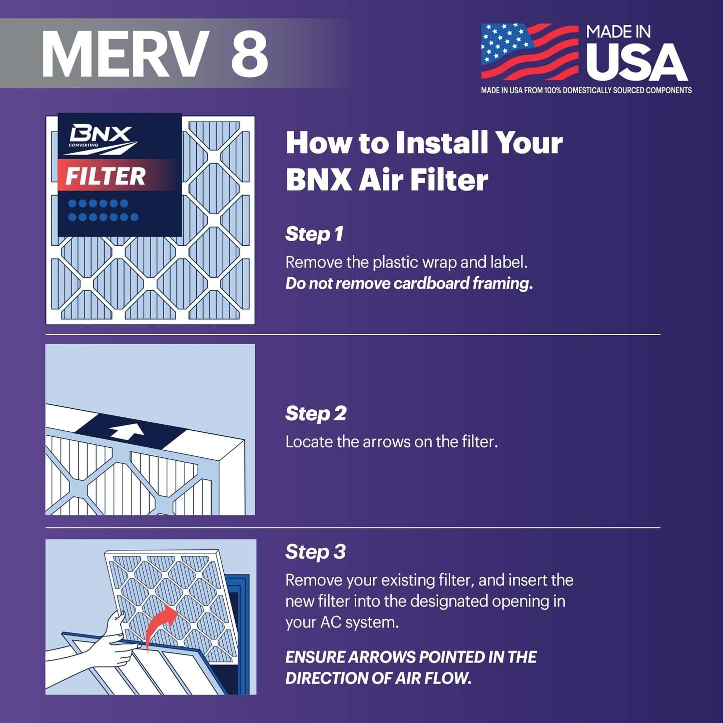 BNX TruFilter 20x22x1 Air Filter MERV 8 (6-Pack) - MADE IN USA – Dust & Pet Defense Electrostatic