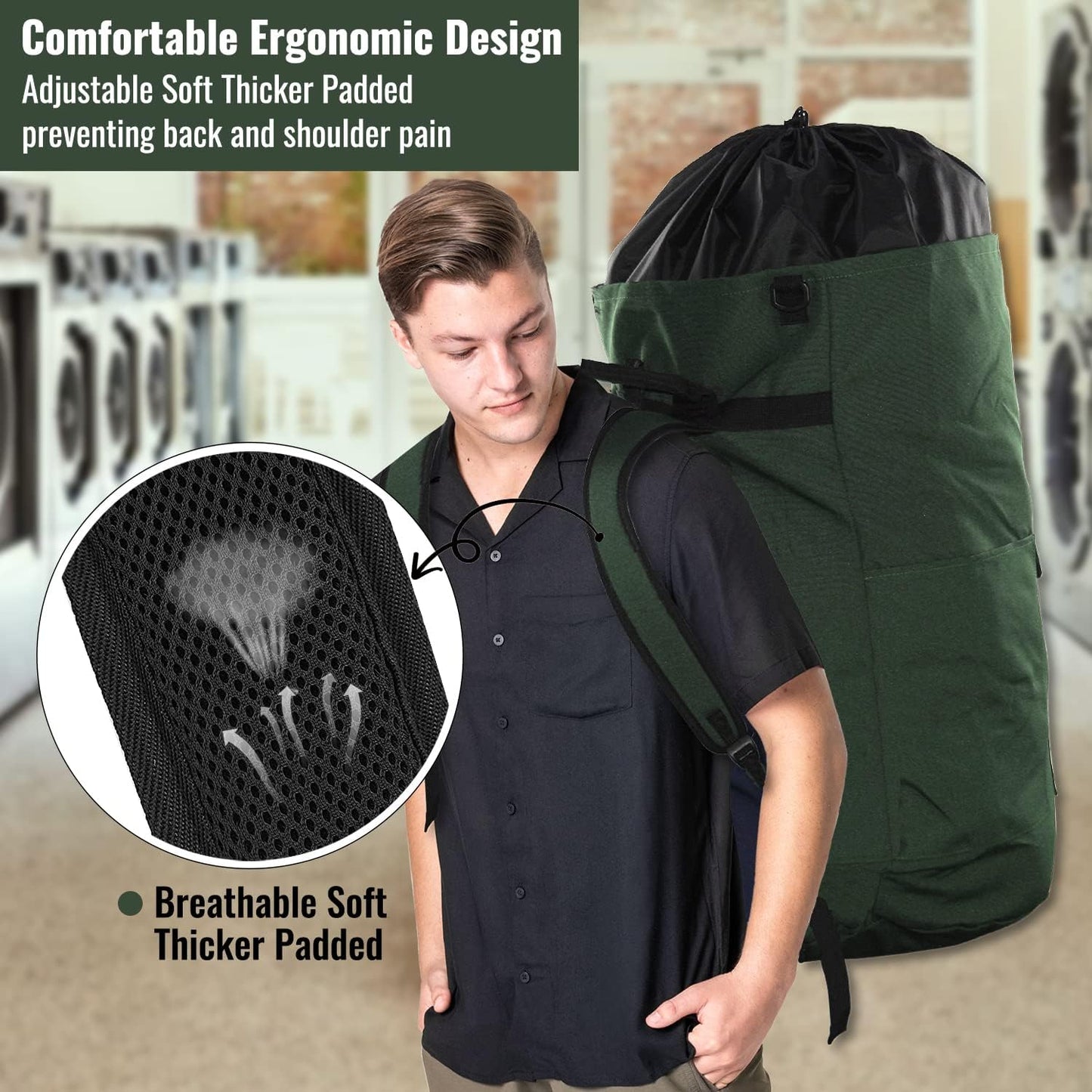 Laundry Bag Backpack, 125L Extra Large Travel Laundry Bags with Shoulder Straps, Adjustable &