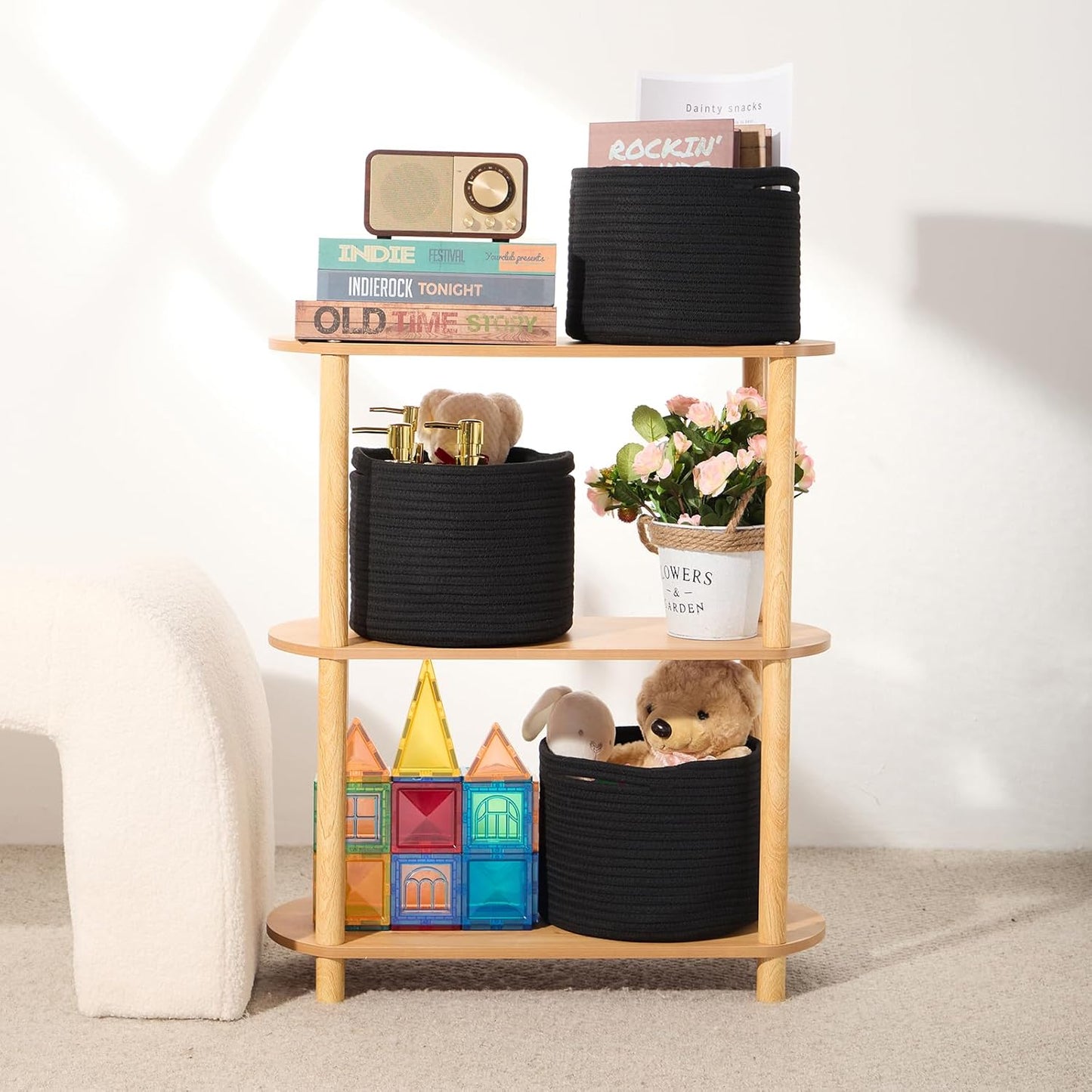 Small Basket for Organizing | Cube Shelf Closet Storage Baskets | 9.7×9.7×7.1” | Woven Rope Gift
