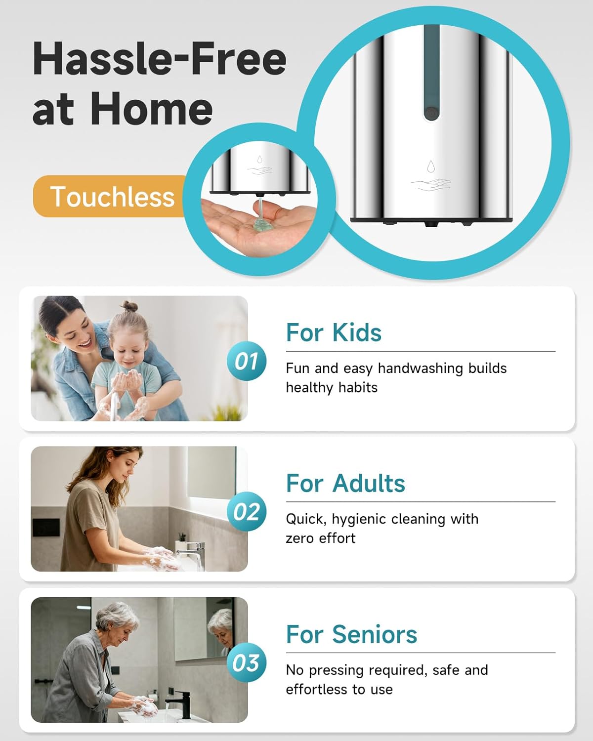AIKE Automatic Wall Mount Liquid Soap Dispenser, Commercial Stainless Steel with 25oz Large