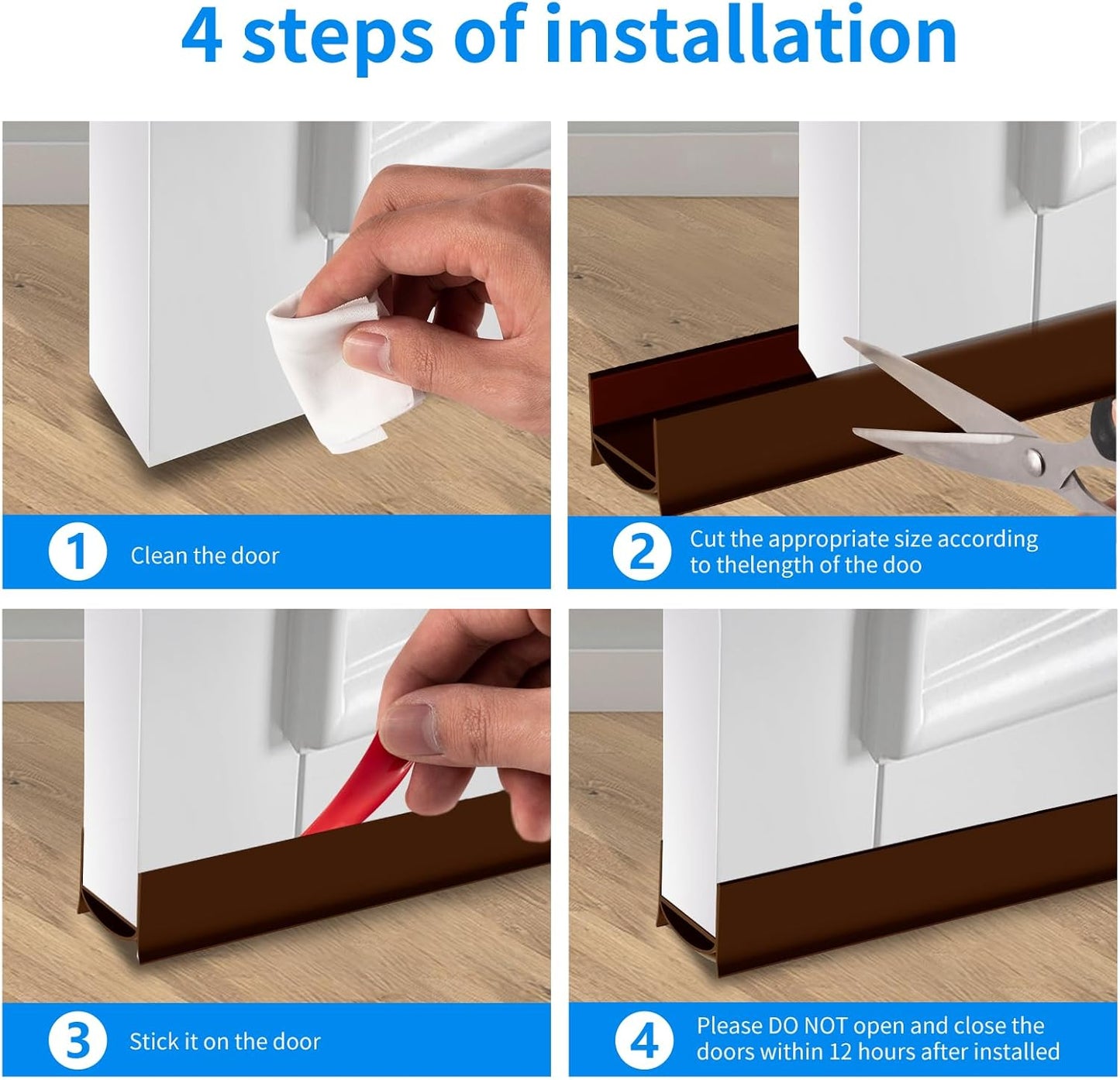 2 Pack Door Draft Stopper, 39” Length Cuttable Under Door Seal, Strong Adhesive Door Sweep for