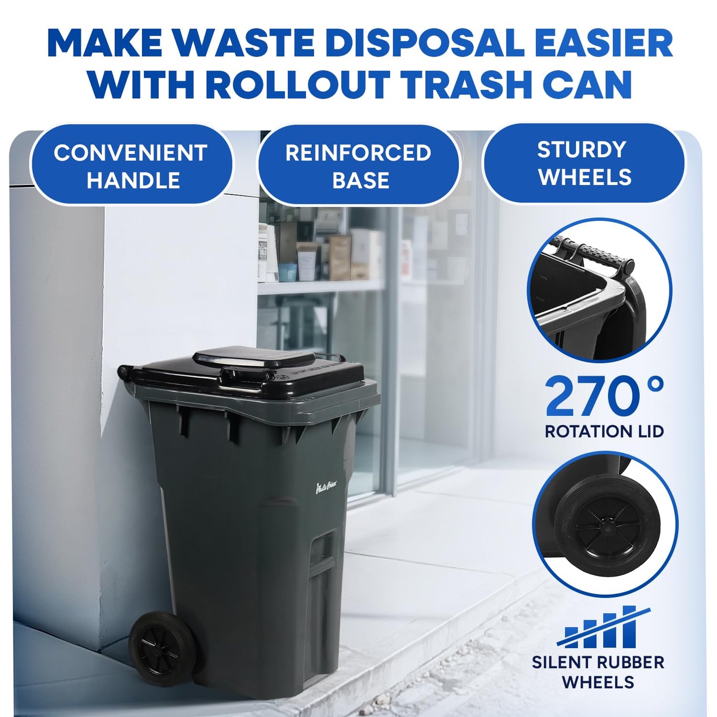 27 Gallon Trash Can with Wheels Plastic Rollout Outdoor Trash Can with Lid Outside Garbage Can with