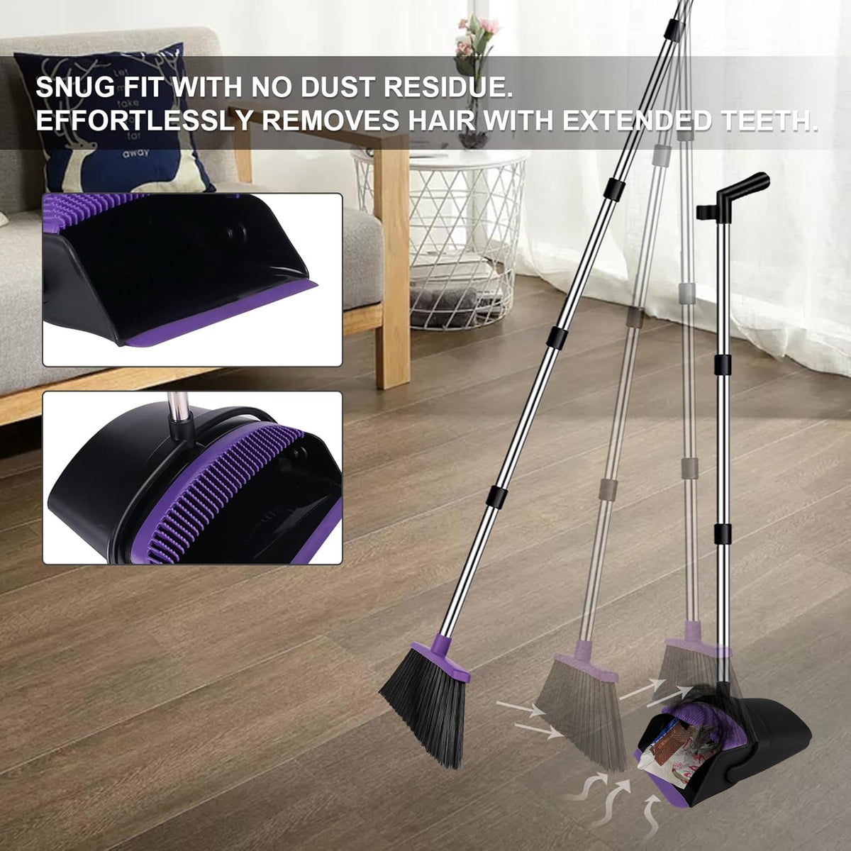 Broom with Dustpan Combo Set, 51" Household Dustpans and Broom, Standing Dust Pan Set for Home