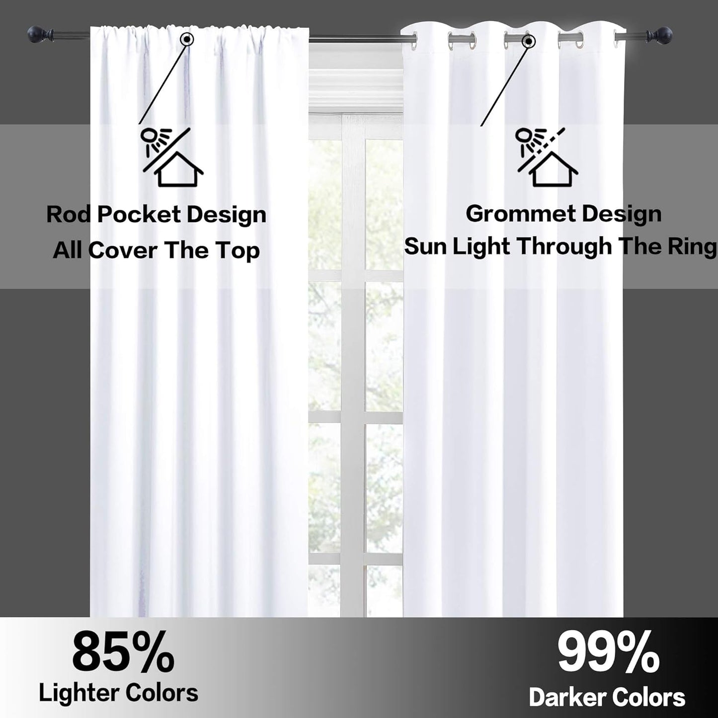 RYB HOME White Curtains for Bedroom - Privacy Window Curtains Sunlight & UV Shades 50% Room