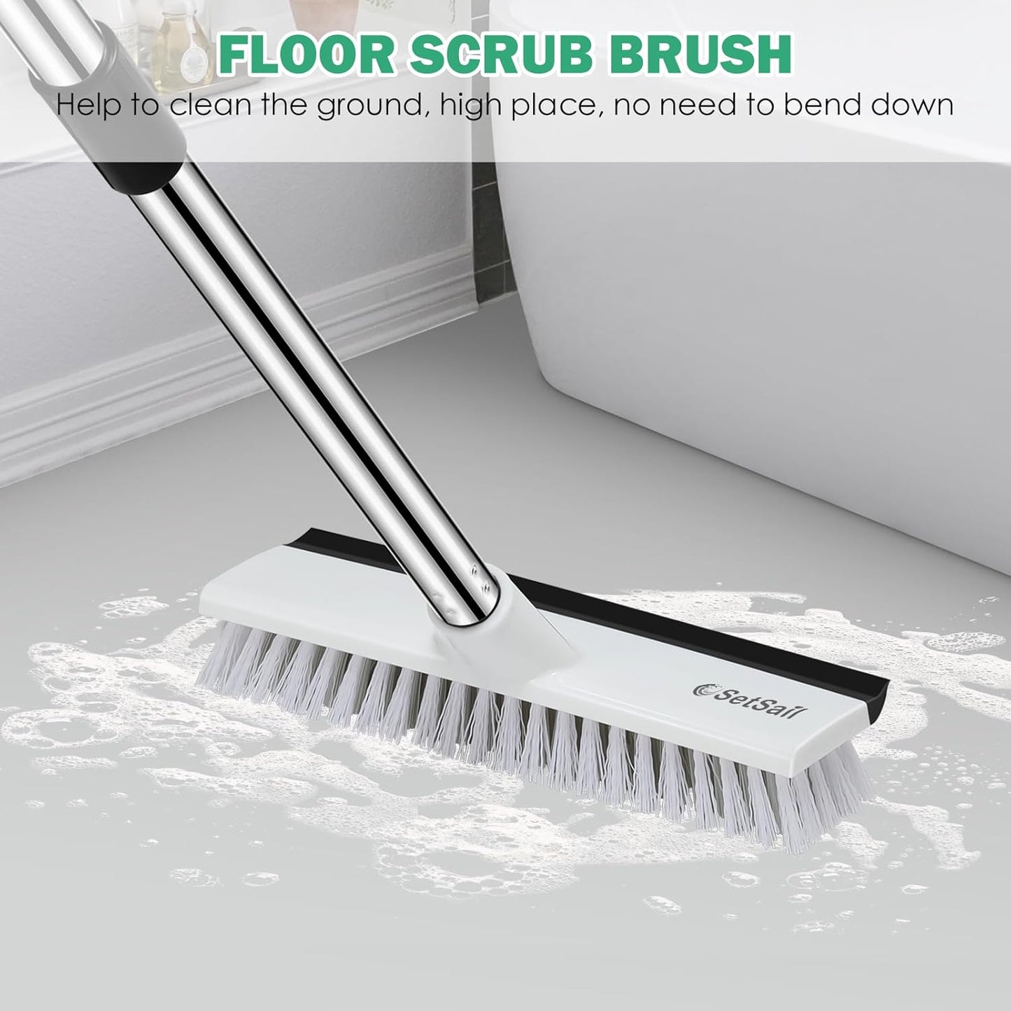 SetSail Floor Scrub Brush with 51-Inch Long Adjustable Handle 2 in 1 Scrape Brush Stiff Bristle