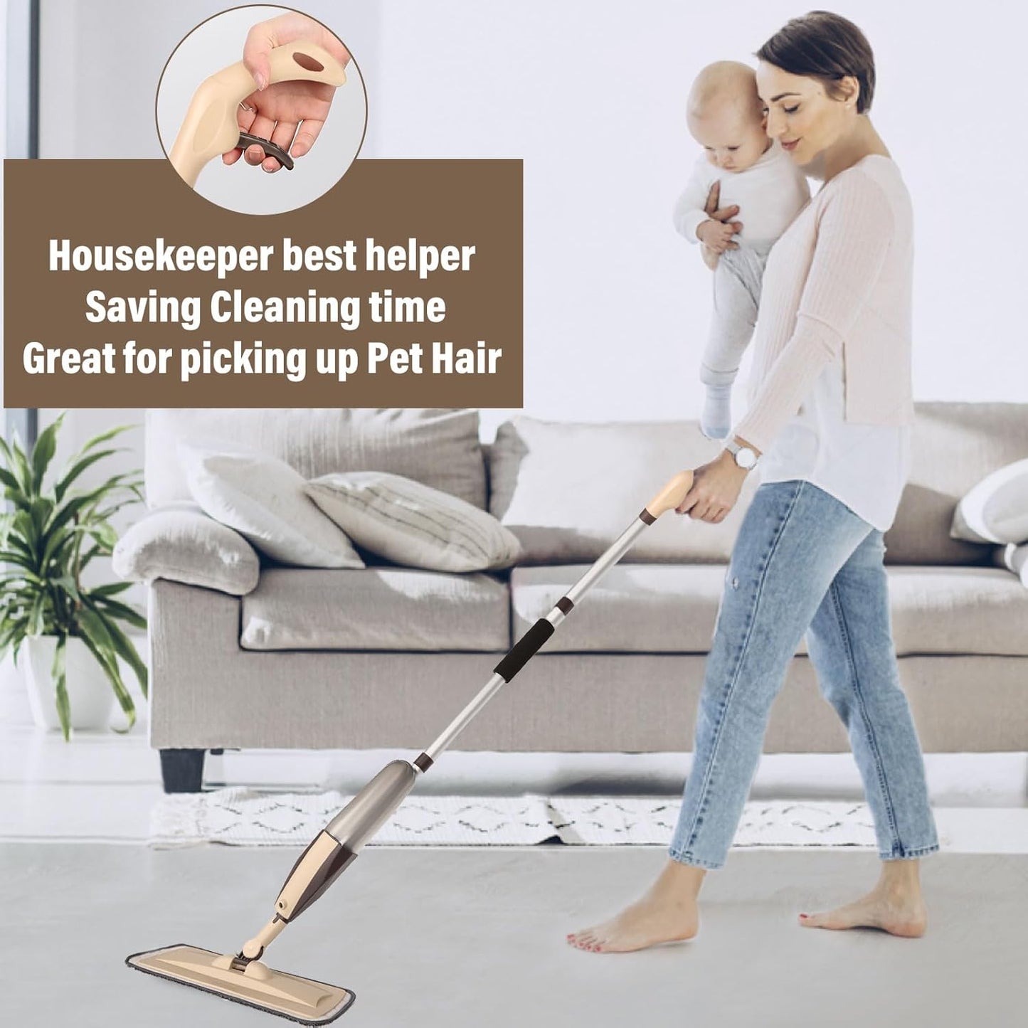 Mops for Floor Cleaning, 50 inch Spray Mop with 400ml Refillable Bottle and 2 Replacement Pads Dry