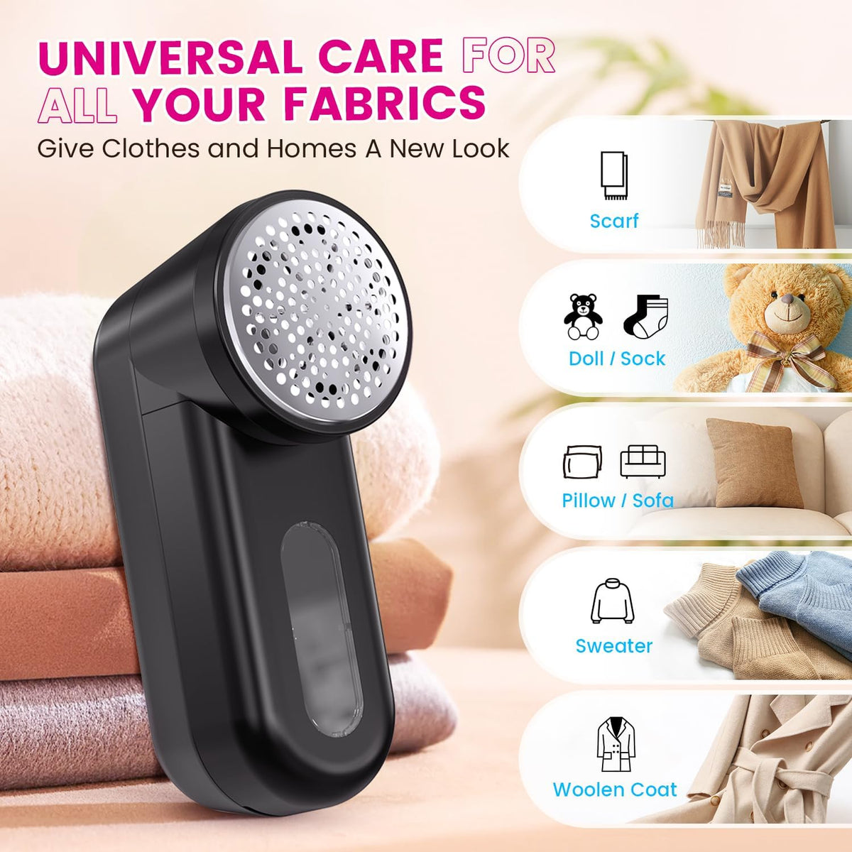 Fabric Shaver, Ziitty Lint Remover for Clothes, Type-C Rechargeable Lint Shaver with LCD Display &