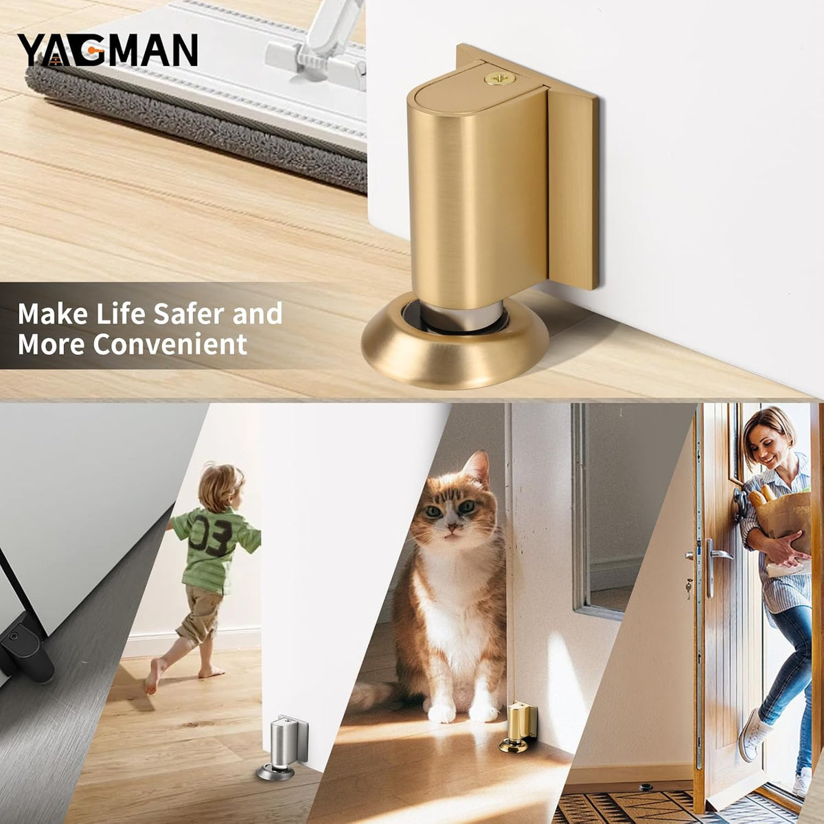 3 Pack Magnetic Door Stoppers Retractable Bottom of Door Holder No Drilling Mount Floor Door Stop